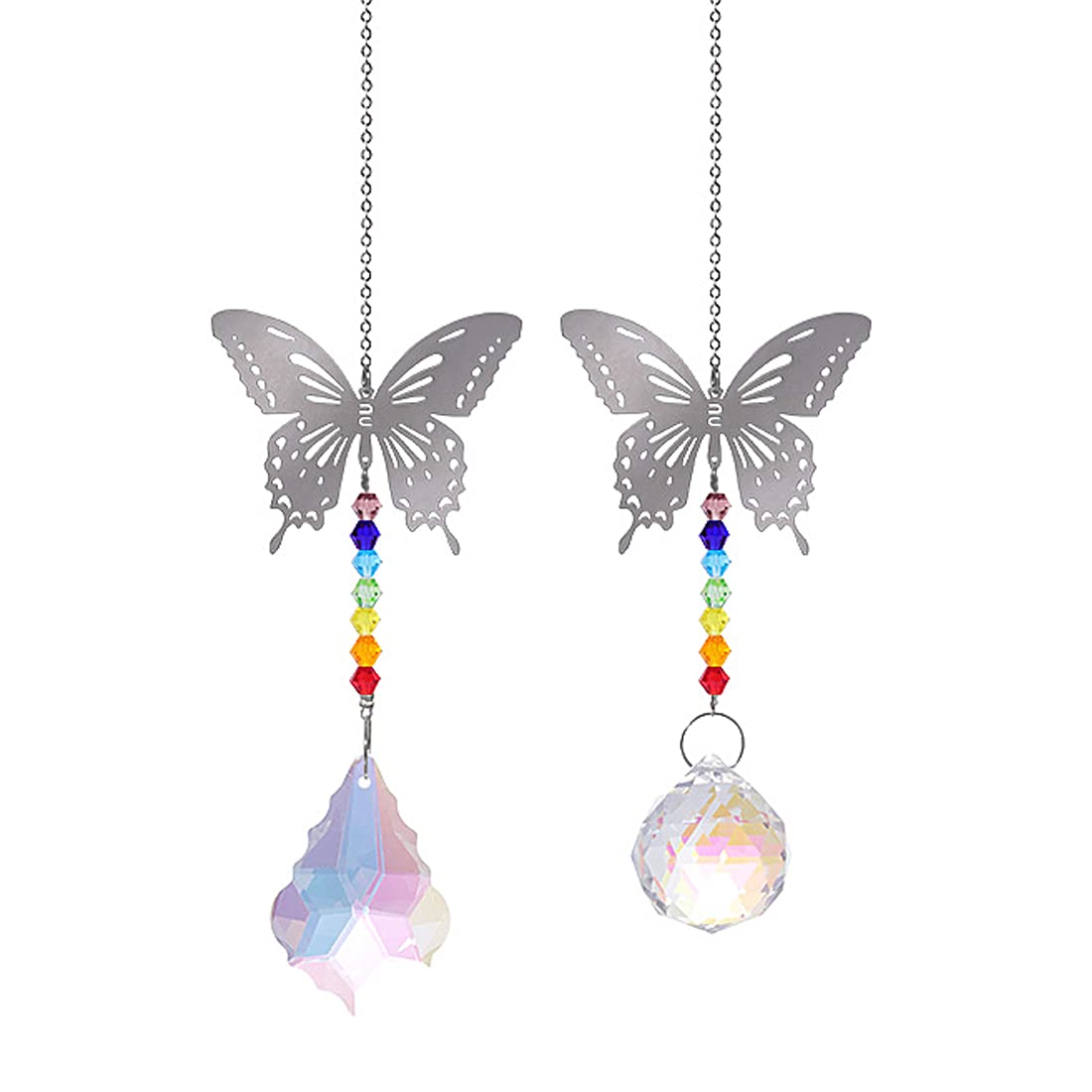 2PCS Glass Crystal AB Color Chandelier Prism Pendant Suncatcher - Rainbow Maker Window Decor for Home, Office & Garden - Creates Beautiful Light Reflections for Parties & Meditation Spaces