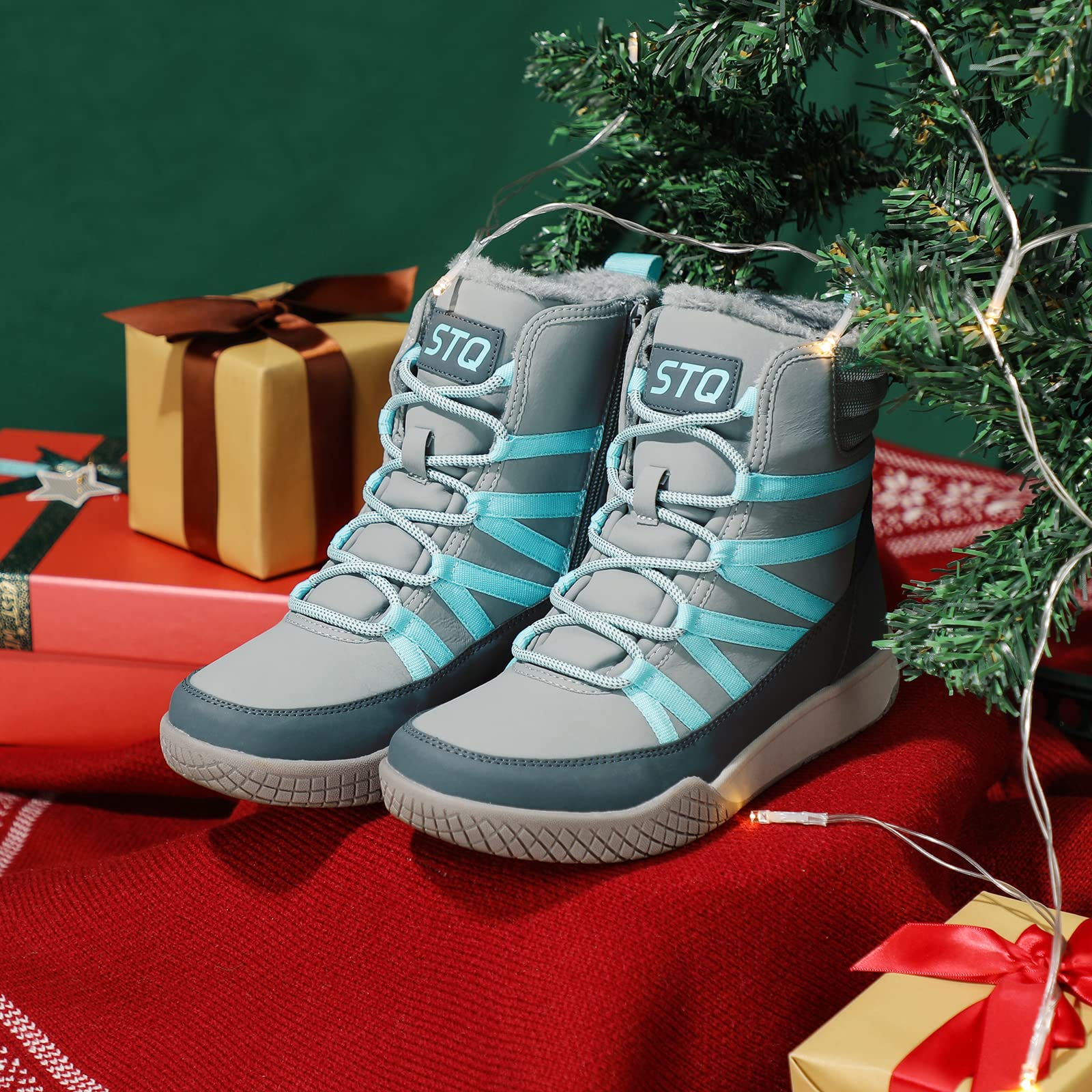 STQ Women's Winter Walking Boots - Waterproof Ankle Booties with Zip & Lace-Up Closure | Lightweight Warm Snow Boots for Hiking, Commuting & Outdoor Activities