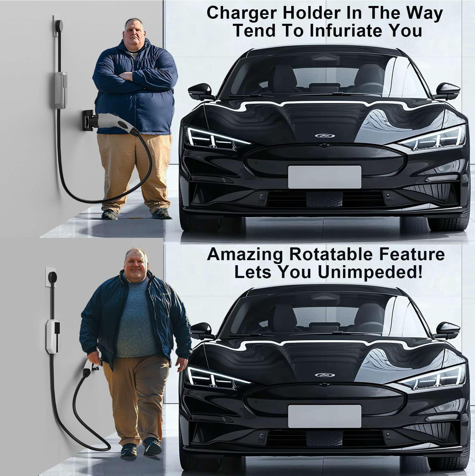 180° Swivel EV Charger Holder Wall Mount - J1772 Charger Nozzle Holster Dock with Rotatable Design for All J1772 Electric Vehicles - Perfect for Home, Garage & Public Charging Stations