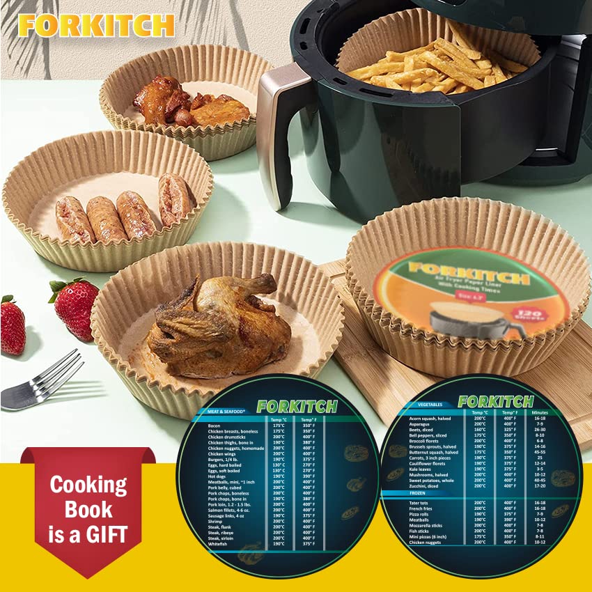 120 Pcs 8 Inch Air Fryer Disposable Parchment Paper Liners - Non-Stick Baking Sheets with Free Cooking Time Guide - Perfect for Air Frying, Roasting & Meal Prep