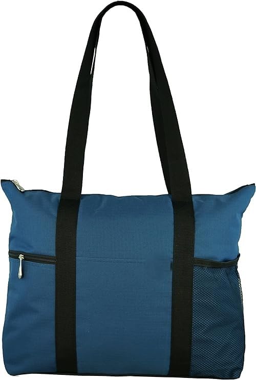 HirTa Women's Lightweight Waterproof Plie Tote Hobo Bag - Multipurpose Shoulder Bag with Zipper Pockets for Office, Travel, Grocery, Beach & Pool - Navy Blue | Perfect for Work, Teacher Commute & Outdoor Activities