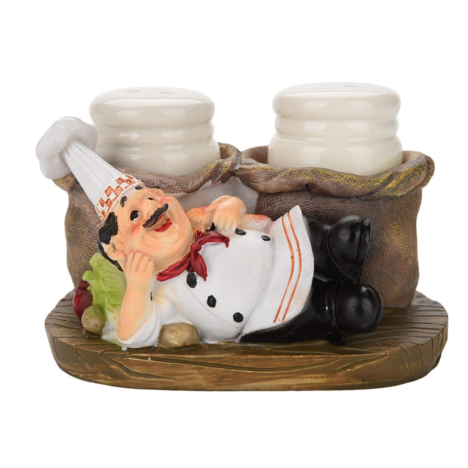 Cute Chef Figurine Salt & Pepper Shaker Holder - Resin Kitchen Decor for Dining Table, Countertop - Perfect for Home, Restaurant & Gift Giving