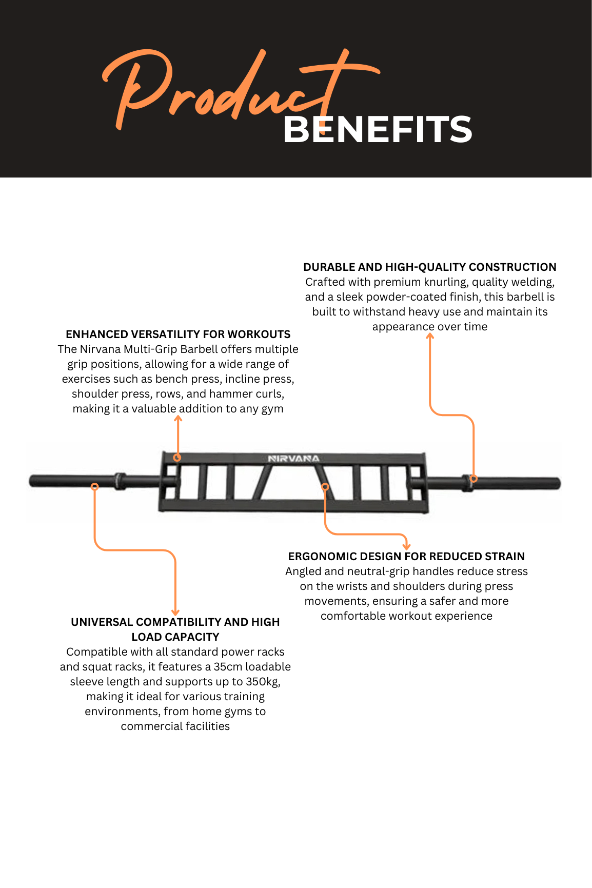 Nirvana Multi-Grip Swiss Olympic Barbell - Premium Strength Training Bar for CrossFit, Weightlifting & Home Gym Workouts