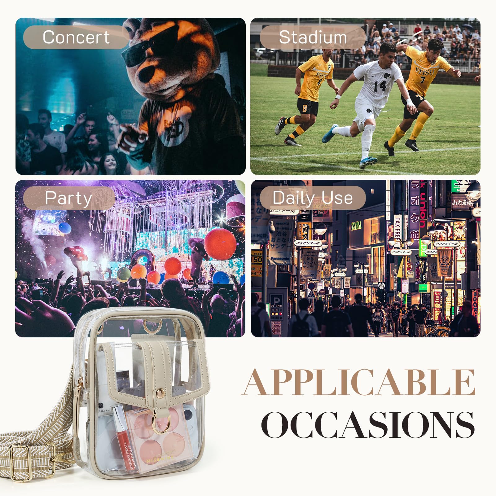Missnine Clear Crossbody Bag for Women - Small Transparent Purse for Concerts, Stadium Events & Music Festivals - Perfect for Security Checks & Hands-Free Style