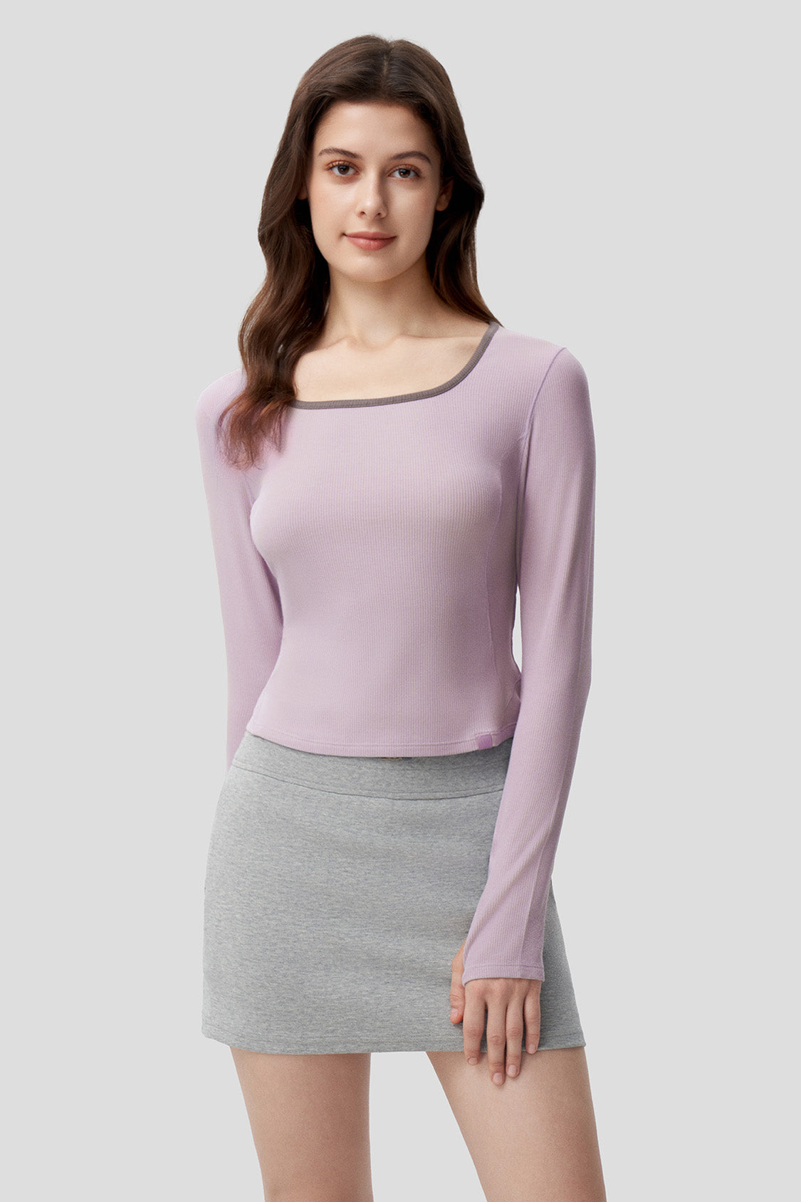 Women's Slim Fit Long Sleeve T-Shirt - Stretchy U-Neck Basic Top for Casual Wear, Workout & Layering