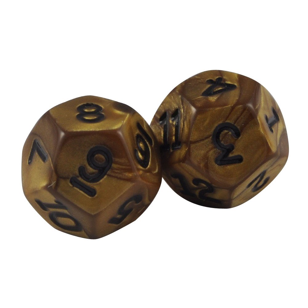 12-Sided Olympic Pearlized Gold Polyhedral Dice Set of 2 with Snow Organza Bag - Perfect for D&D, Tabletop RPGs, Board Games & Collectors