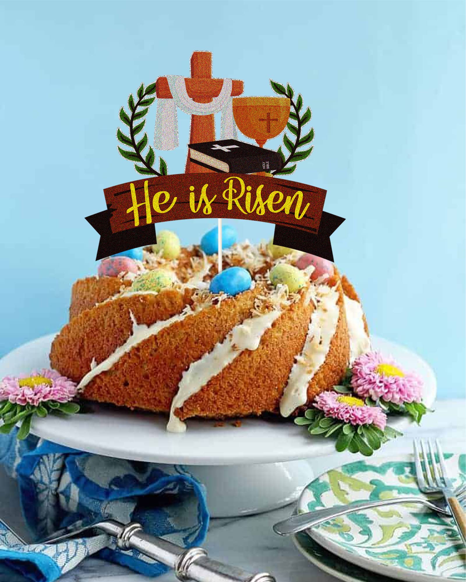 Jesus Easter Cake Topper - He is Risen Religious Cake Decor - Easter Party Supplies for Church Celebrations & Holiday Decorations - Perfect for Easter Sunday Desserts & Christian Holiday Gatherings