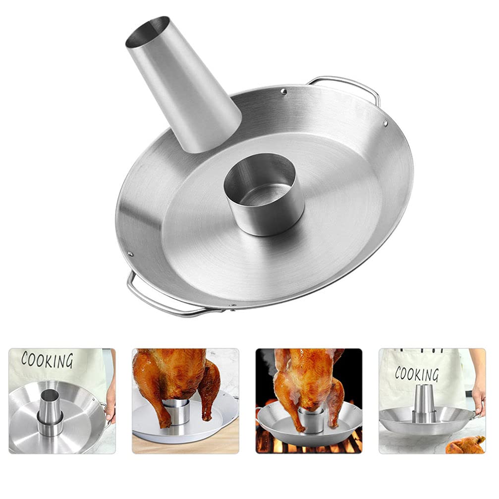 Hemoton Stainless Steel Chicken Roaster Pan with Grill Rack - Durable BBQ Tool for Grilling, Roasting, and Baking Chicken - Perfect for Backyard BBQs, Camping, and Holiday Cooking
