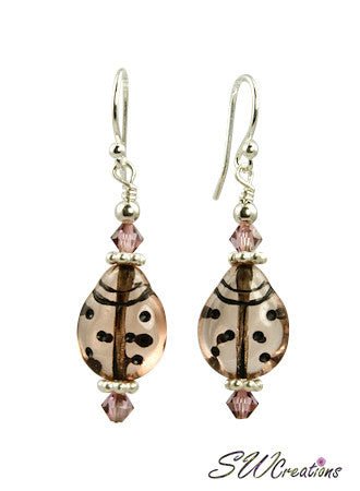 Sparkling Satin Rose Crystal Ladybug Earrings for Women – Elegant Dangle Drop Earrings for Parties, Weddings & Special Occasions