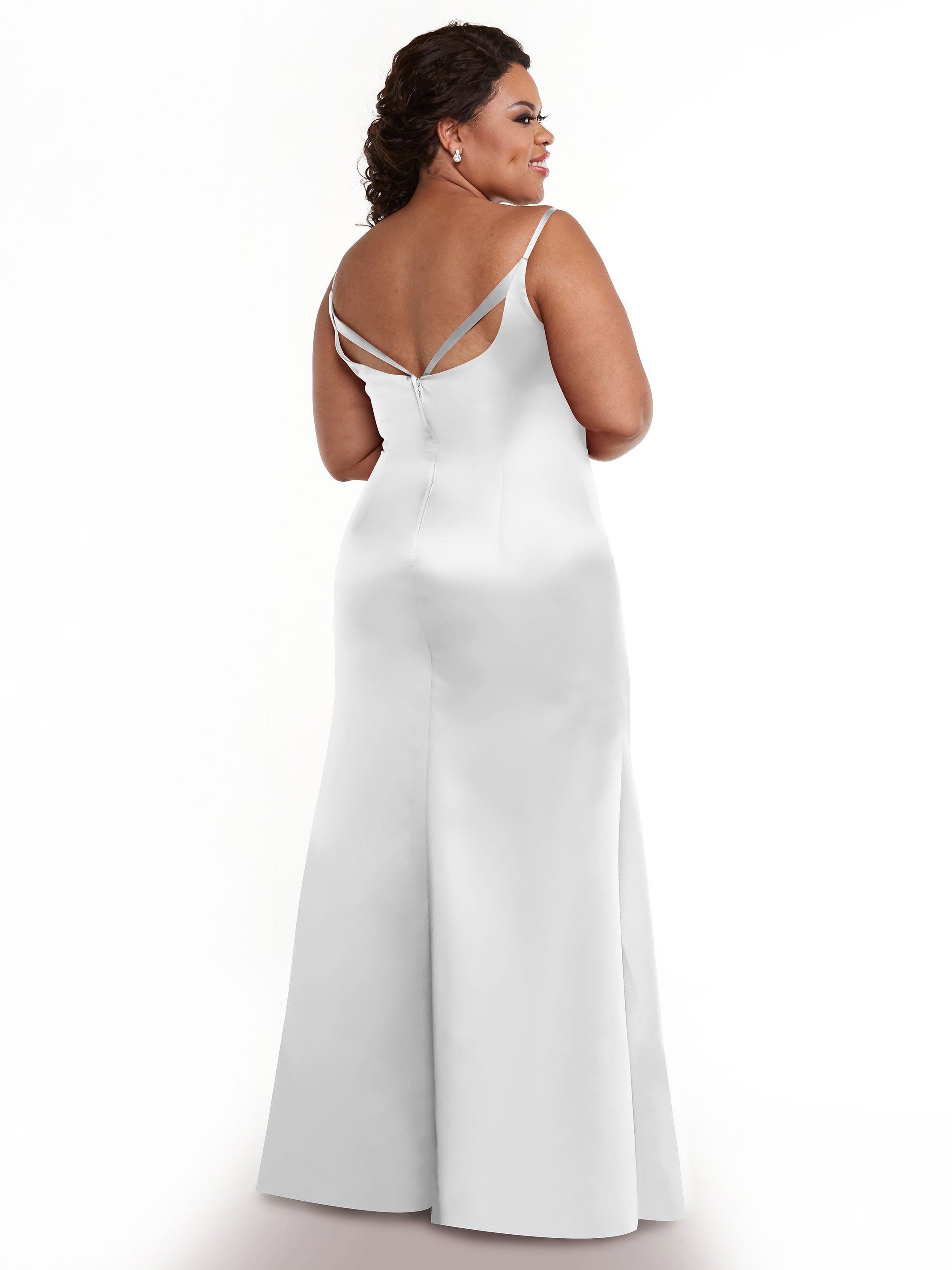 Elegant 80132 Fit and Flare Satin Bridesmaid Dress with High Slit - Perfect for Weddings, Prom, and Formal Events