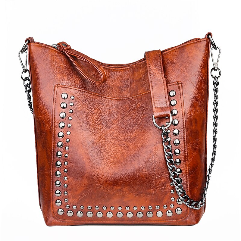 Vintage Women's Rivet Chain Shoulder Bag - Stylish Retro Crossbody Purse for Casual Outings & Evening Events