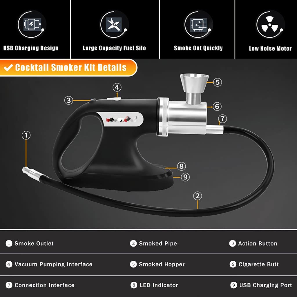 Premium Cocktail Smoker Kit with USB Charging Bubble Machine - DIY Smoke & Bubbles Maker for Cocktail Drinks, Whiskey, Bourbon | Perfect for Home Bars, Outdoor BBQs & Party Entertaining