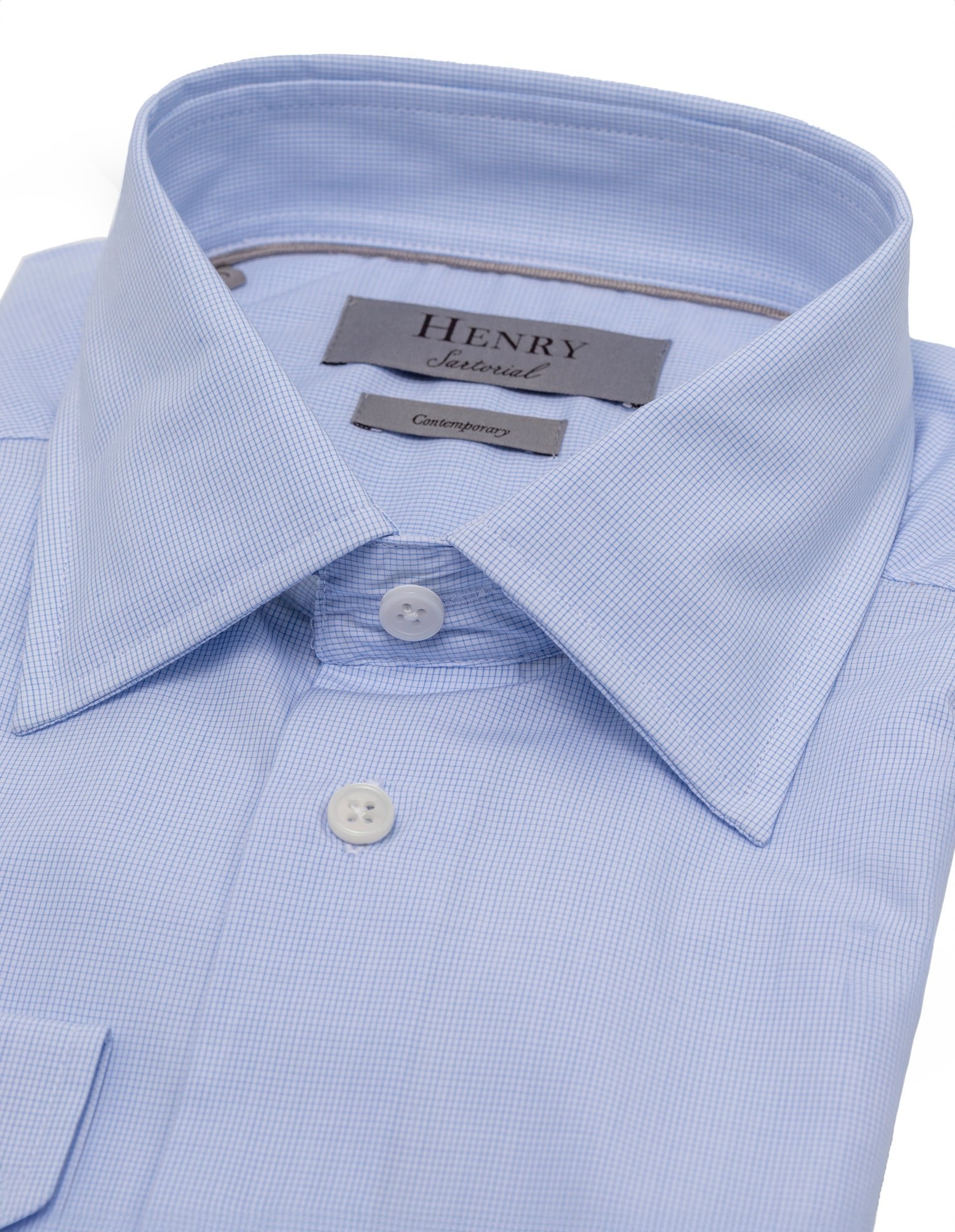 HENRY SARTORIAL Classic Fit Micro Check Cotton Blend Dress Shirt for Men - Blue | Business Casual & Office Wear | Comfortable Button Down Shirt for Work & Formal Occasions