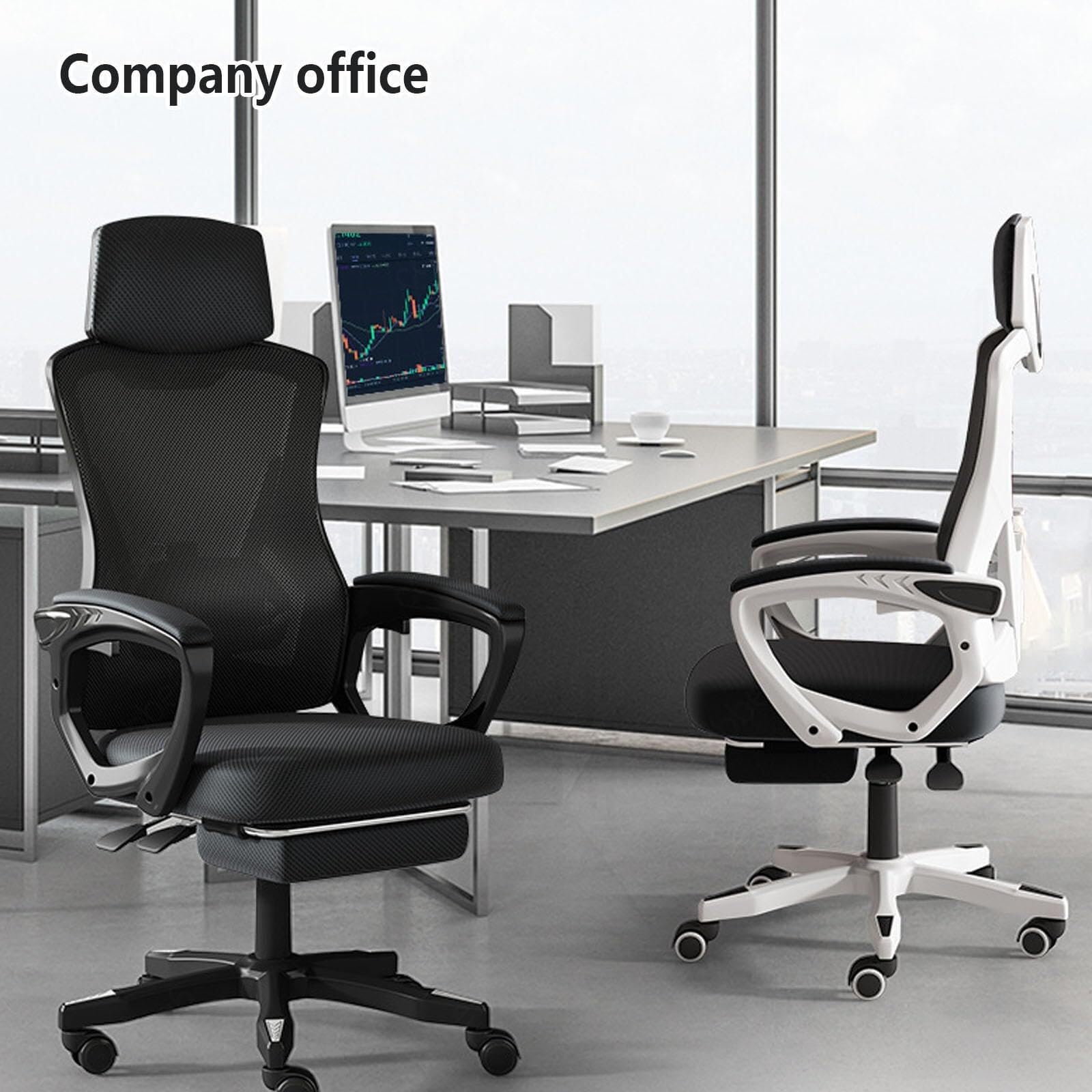 Ergonomic Office Chair with Retractable Footrest & Adjustable Lumbar Support - High Back Mesh Computer Desk Chair for Home Office, Study & Work - Breathable Comfort (Black/Grey) - Perfect for Long Hours Sitting & Remote Work