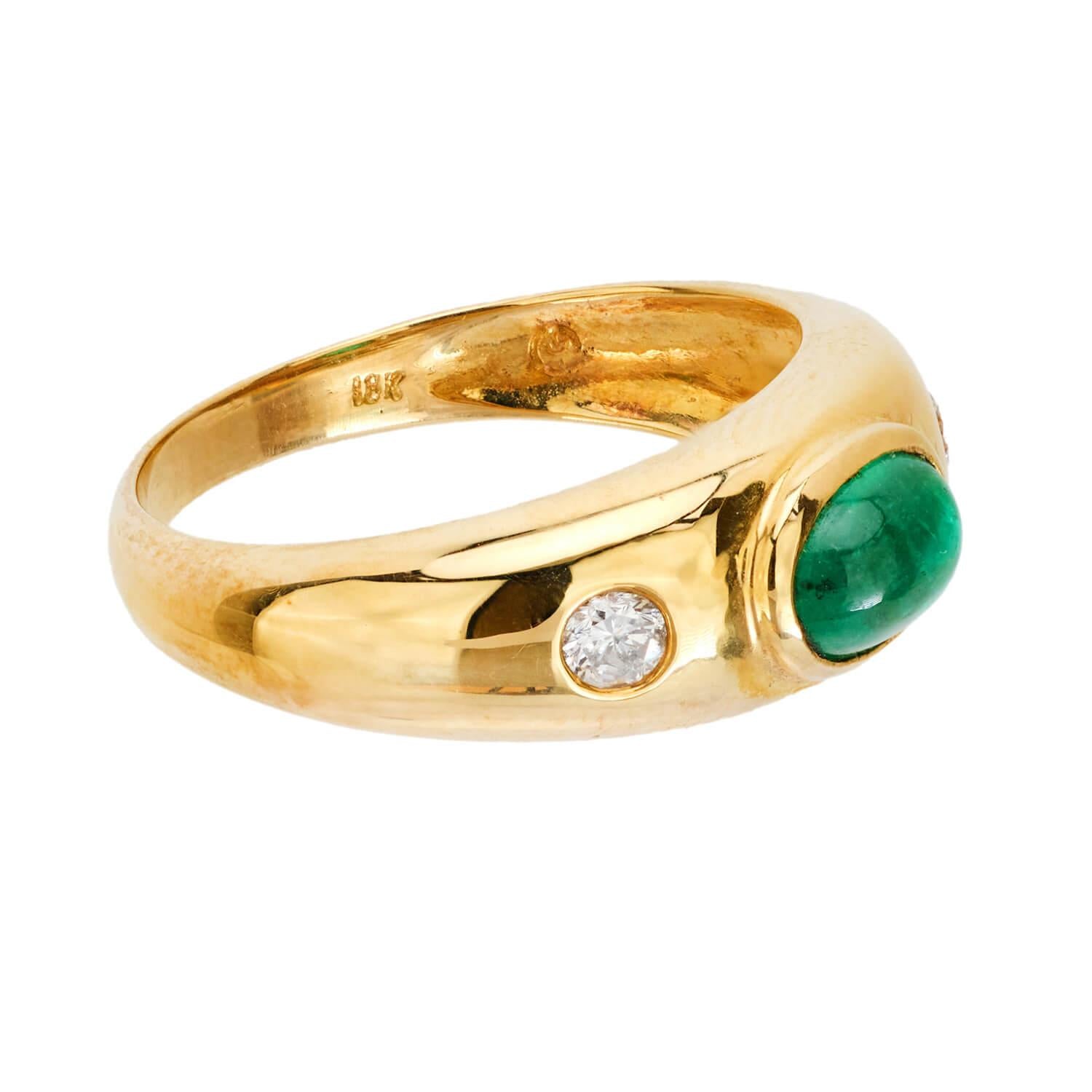 18K Gold Emerald and Diamond Three Stone Ring – Elegant Vintage Jewelry for Weddings, Anniversaries & Special Occasions