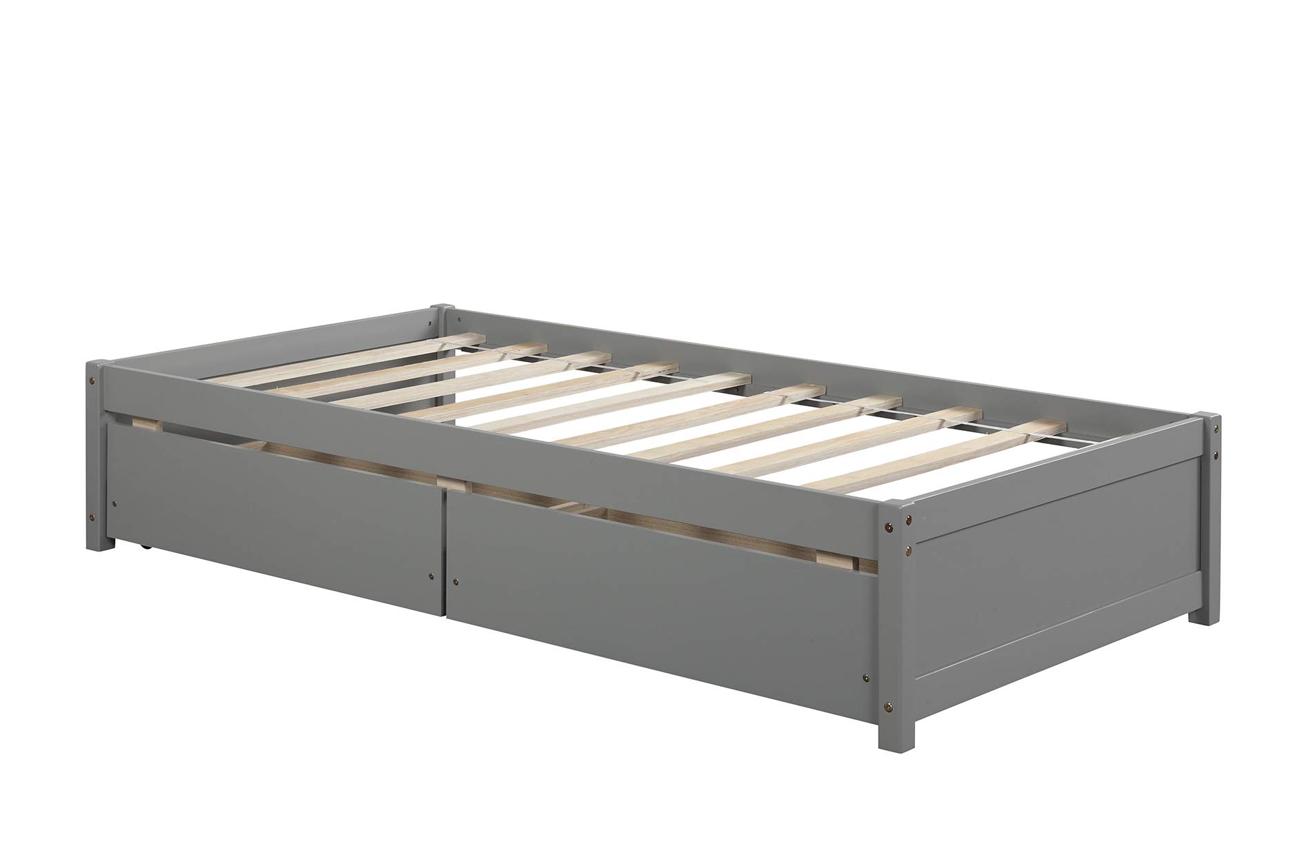 JULYFOX Twin Daybed Frame with 2 Storage Drawers - Sturdy Pine Wood Construction, No Headboard or Box Spring Needed - Space Saving Low Profile Design for Kids, Teens & Adults - Gray - Perfect for Small Bedrooms, Guest Rooms & Dorm Rooms