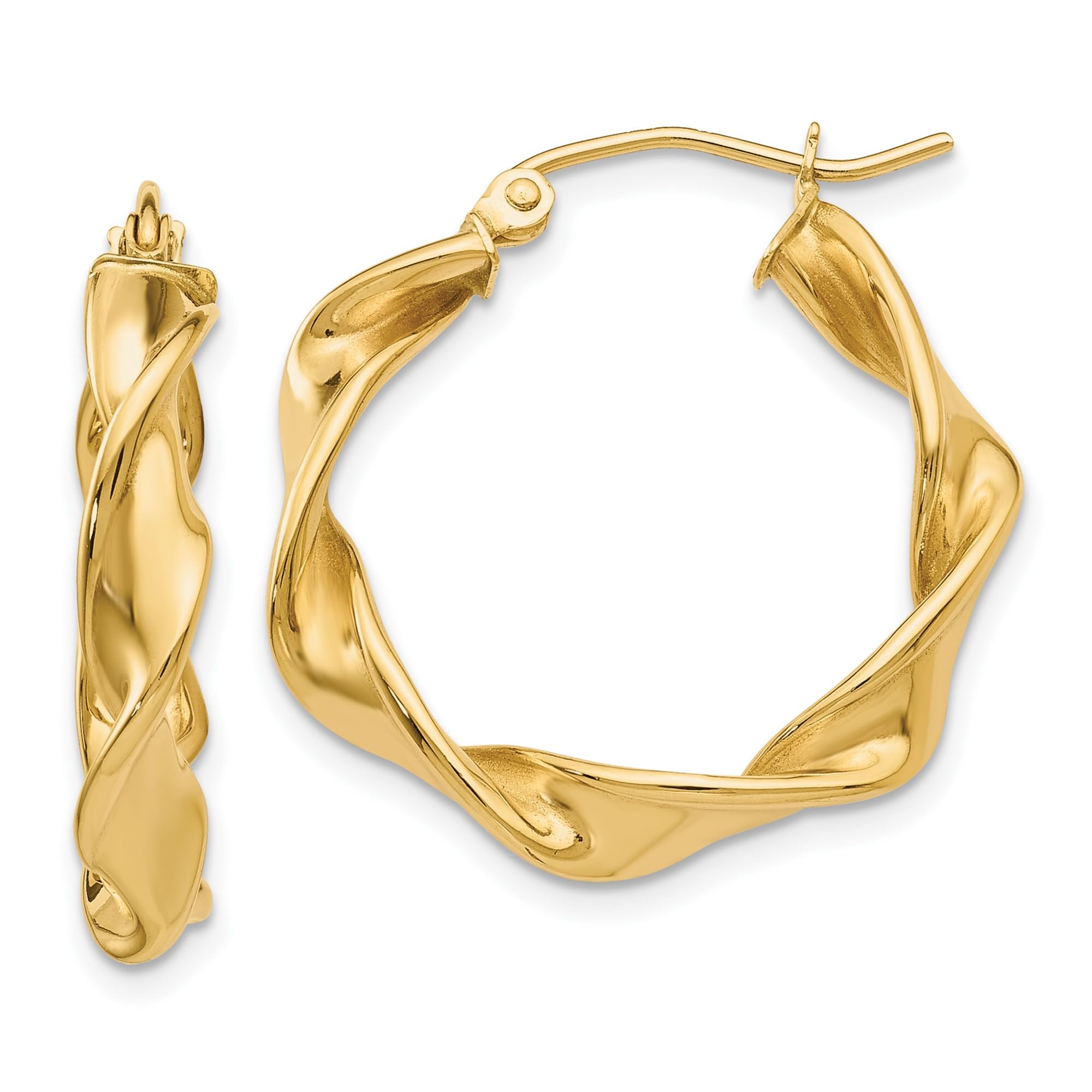 14K Solid Yellow Gold 4mm Twisted Round Small Hoop Earrings for Women - Minimalist Dainty Everyday Jewelry - Perfect for Work, Date Night & Gifts