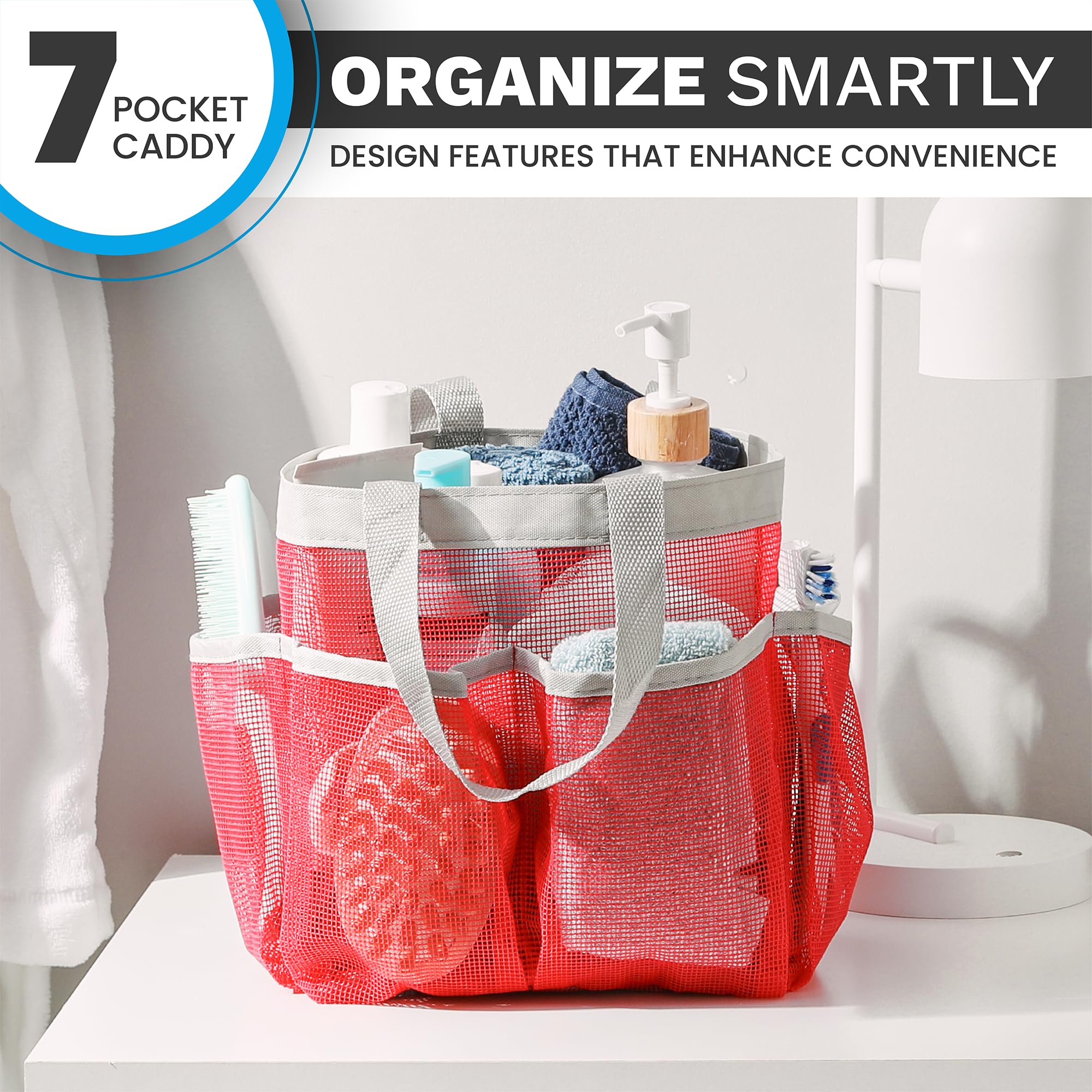 Portable Mesh Shower Caddy Bag - Collapsible Bathroom Organizer for Travel, Gym, Dorm | Waterproof Toiletry Storage for College Essentials | Perfect for Camping, Beach & Daily Use (Pink)