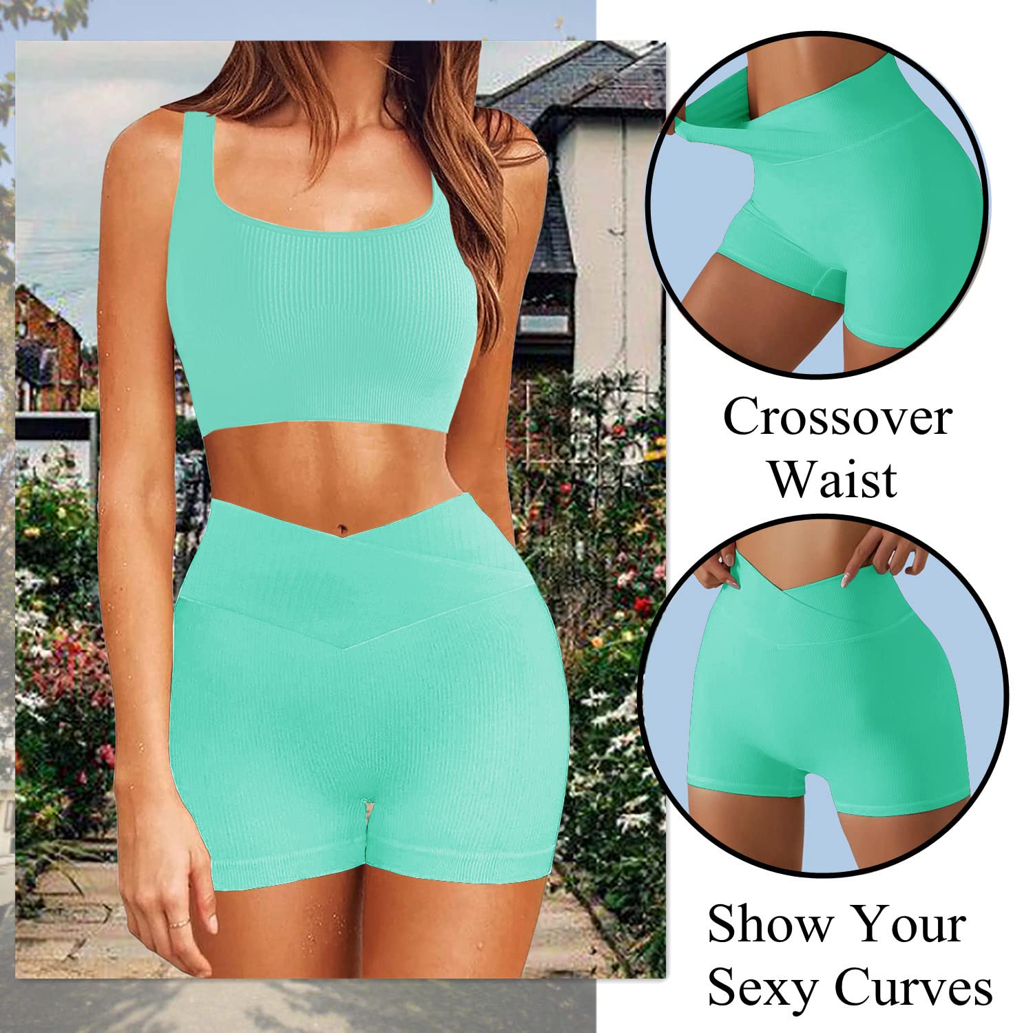 Niyokki Women's 2-Piece Workout Set - Sexy Summer Sports Bra & Crossover Shorts Matching Gym Outfit for Yoga, Running & Fitness Training