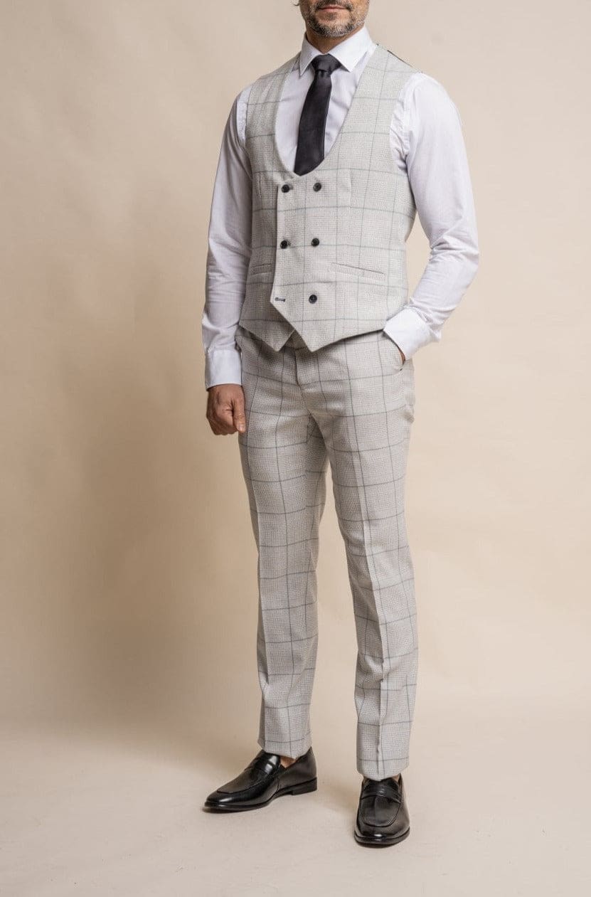 Cavani Radika Light Grey Check Tweed Pants for Women - Classic Office Trousers & Smart Casual Workwear
