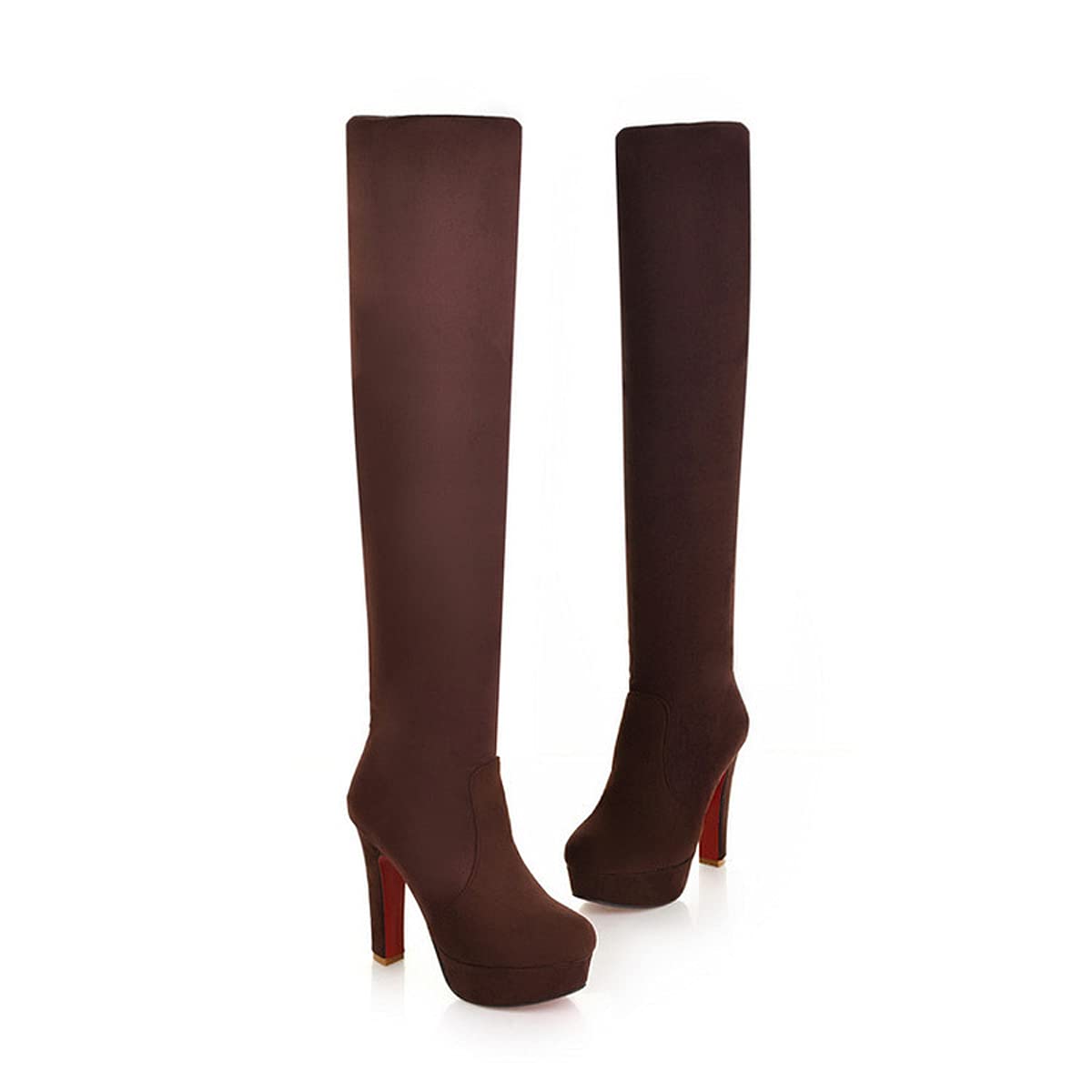 Dear Time Women's Suede Knee High Boots - Pointed Toe Lace Up Fashion Winter Boots, Warm Comfortable Casual Booties, Brown Size US 6 | Perfect for Office, Dating & Winter Outfits