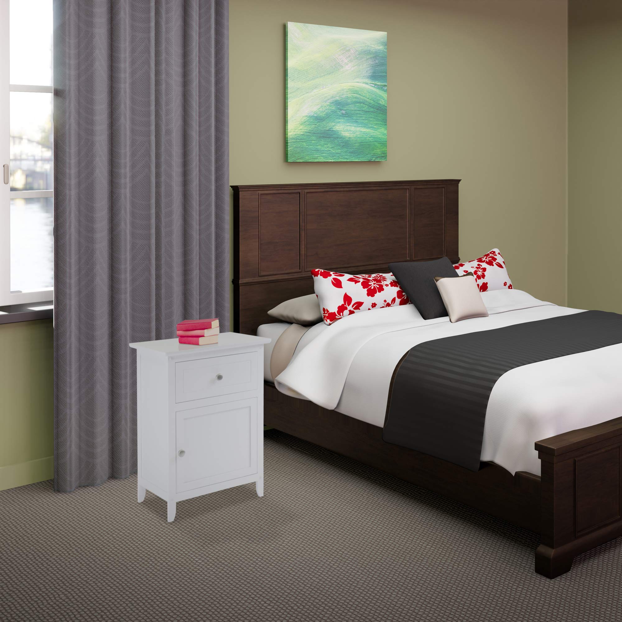 Winsome Wood White Nightstand with Drawer and Cabinet - Bedside Table with Storage for Bedroom, Living Room, Office | Compact Accent Table for Small Spaces