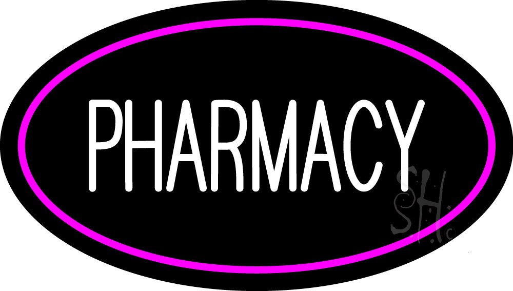 White Pharmacy Pink Oval Border LED Neon Sign 20x37 Inches - Black Square Cut Acrylic Backing with Dimmer - Bright Premium Indoor LED Neon Light for Home, Bar, Cafe, or Office Decoration