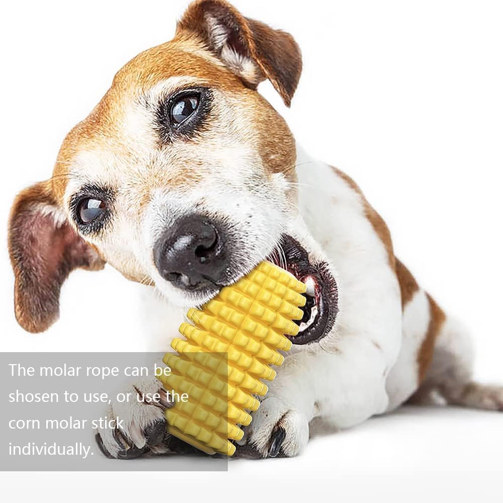 Durable Dog Chew Toys for Aggressive Chewers - Interactive Corn Shaped Puppy Toys with Squeaker & Non-Squeak Options, Teeth Cleaning Toothbrush Design - Best for Medium & Large Dogs - Perfect for Boredom Relief, Dental Health & Playtime Fun