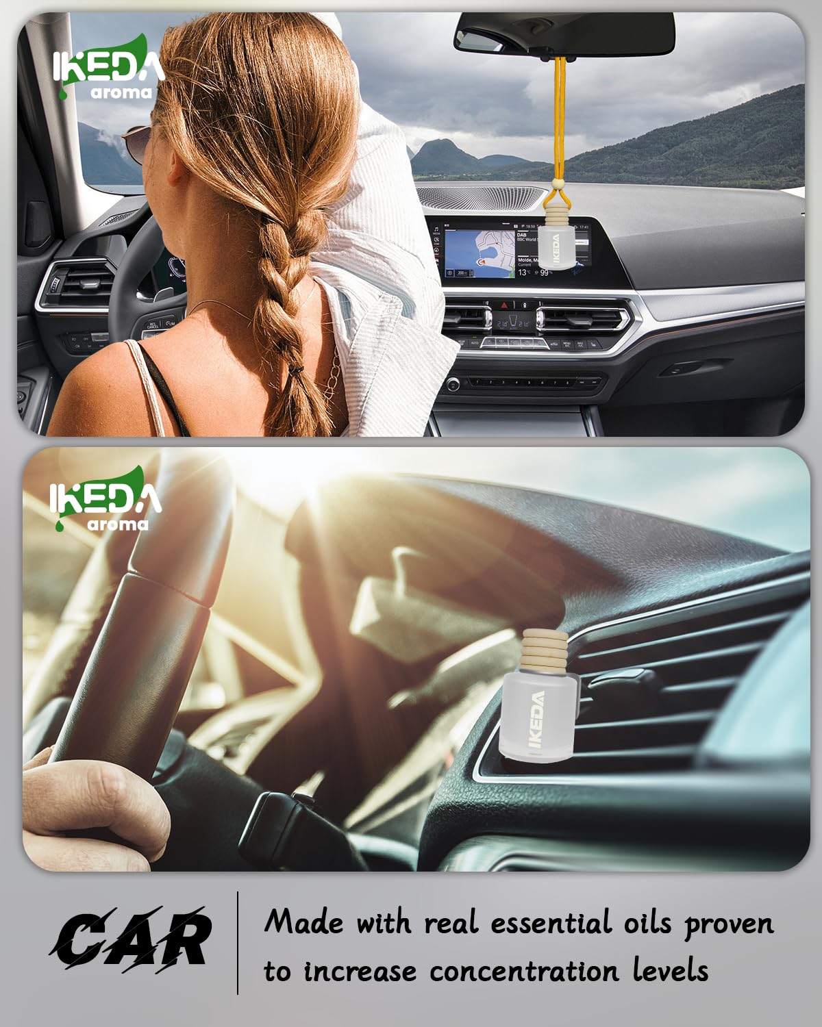 Premium Coconut Scented Car Air Freshener for Men - Strong Long-Lasting Fragrance with Odor Eliminator Technology - Hanging Diffuser Car Accessory - Ideal for Daily Commute, Road Trips & Office Parking