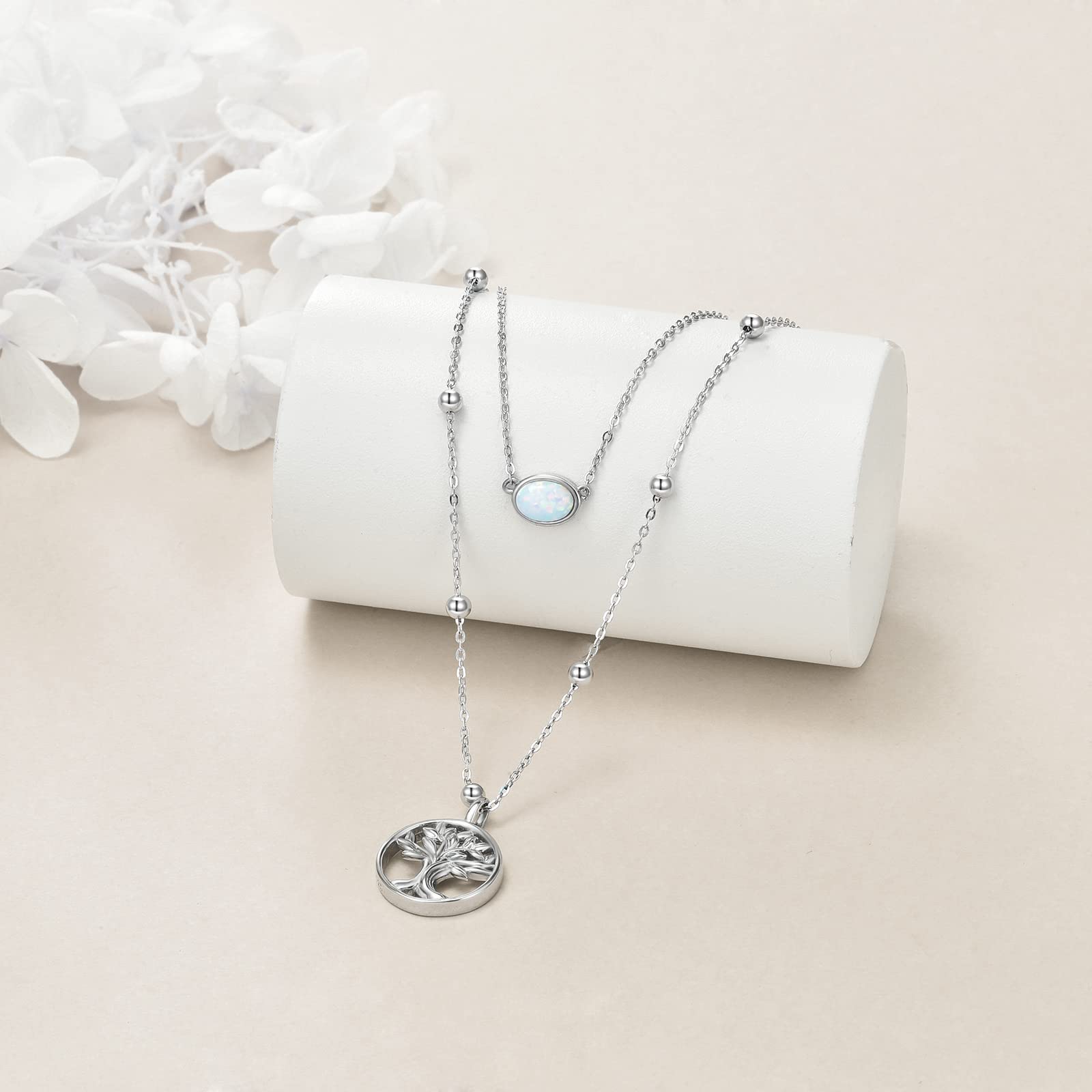 Sterling Silver Tree of Life Lotus Daisy Layered Choker Necklace for Women - Stackable Boho Jewelry Gift for Her - Perfect for Everyday Wear, Date Nights & Special Occasions