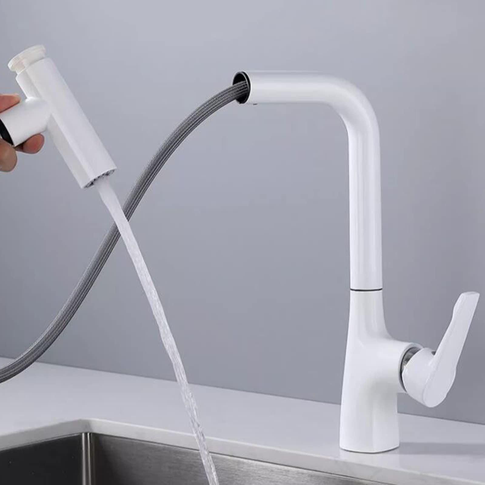 Stainless Steel Pull-Down Kitchen Faucet with Swivel Spout & Sprayer - High Arc Modern Brass Mixer Tap for Sink - Perfect for Cooking, Washing Dishes & Filling Pots