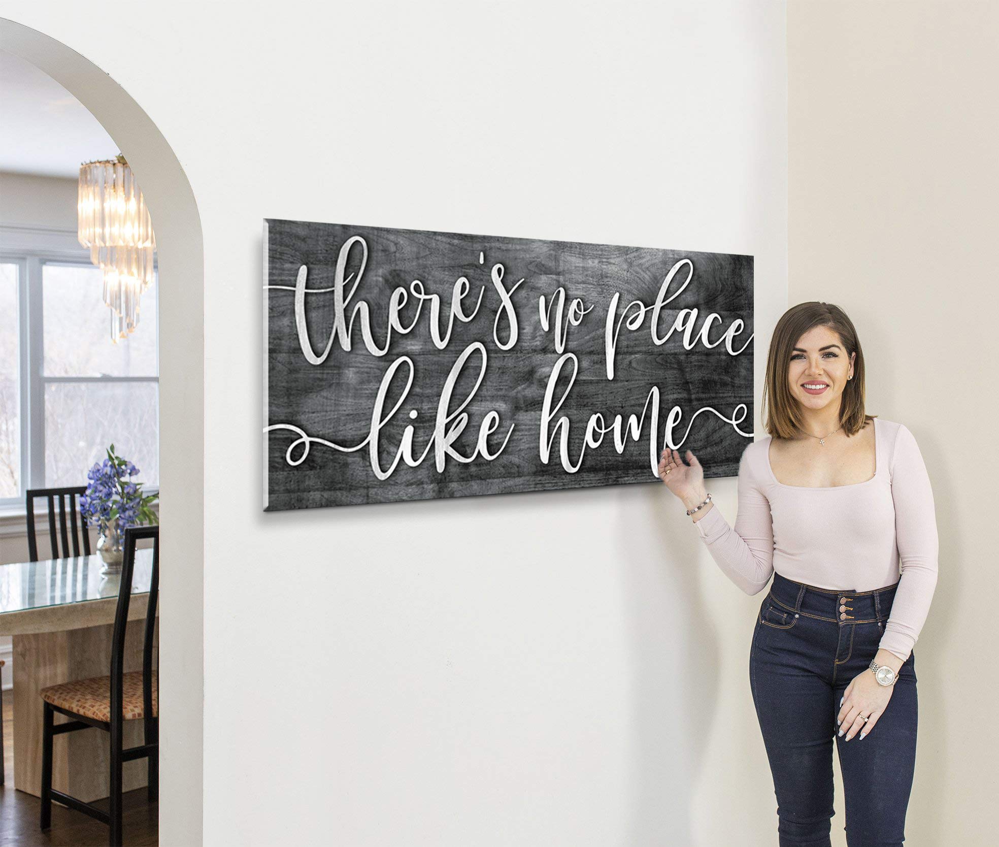 Rustic Home Wall Decor - No Place Like Home V2 for Living Room (Grey, 42x19)