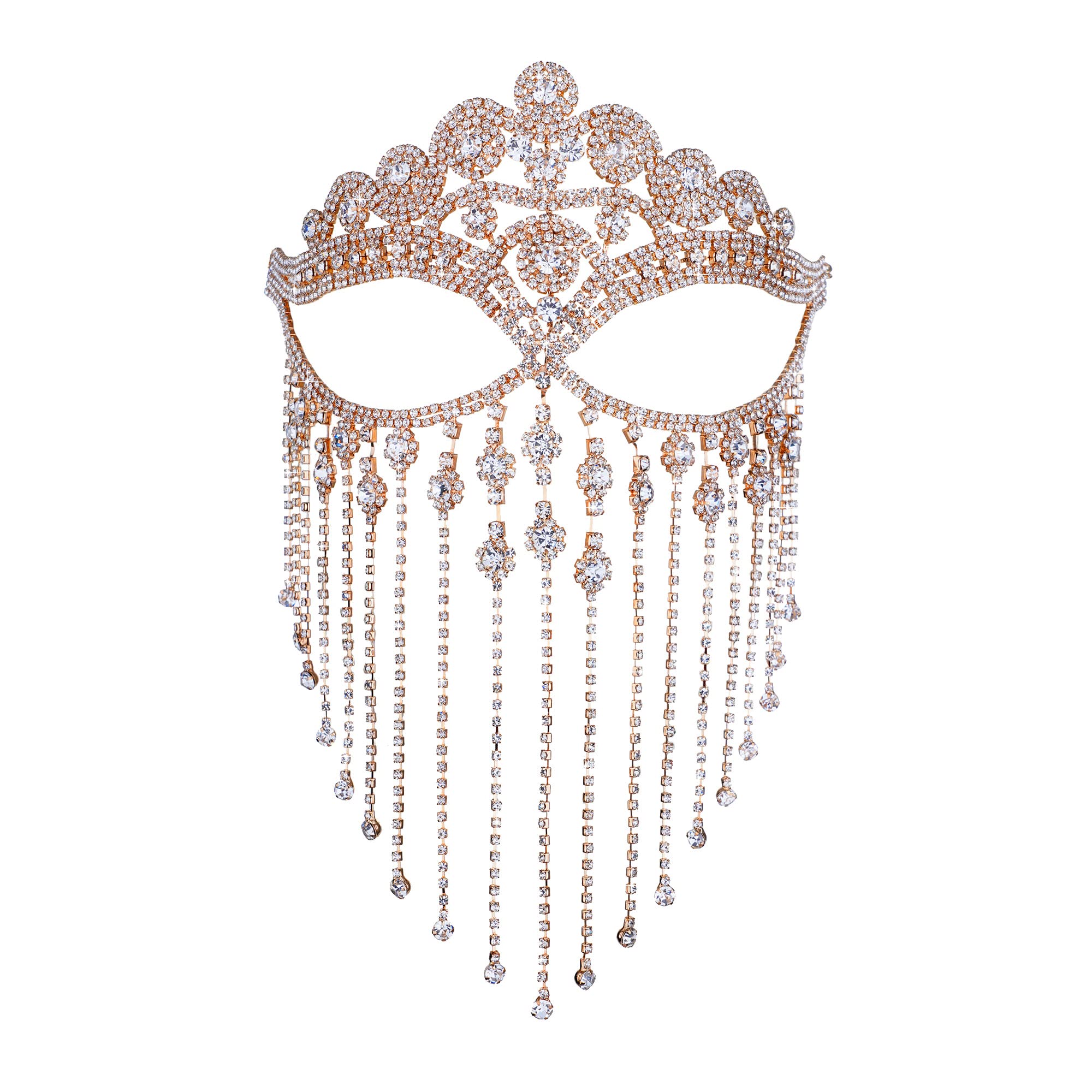 CCbodily Rhinestone Face Mask for Women - Crystal Face Chain Masquerade Mask | Elegant Party Accessory for Masquerade Balls, Halloween, and Costume Events