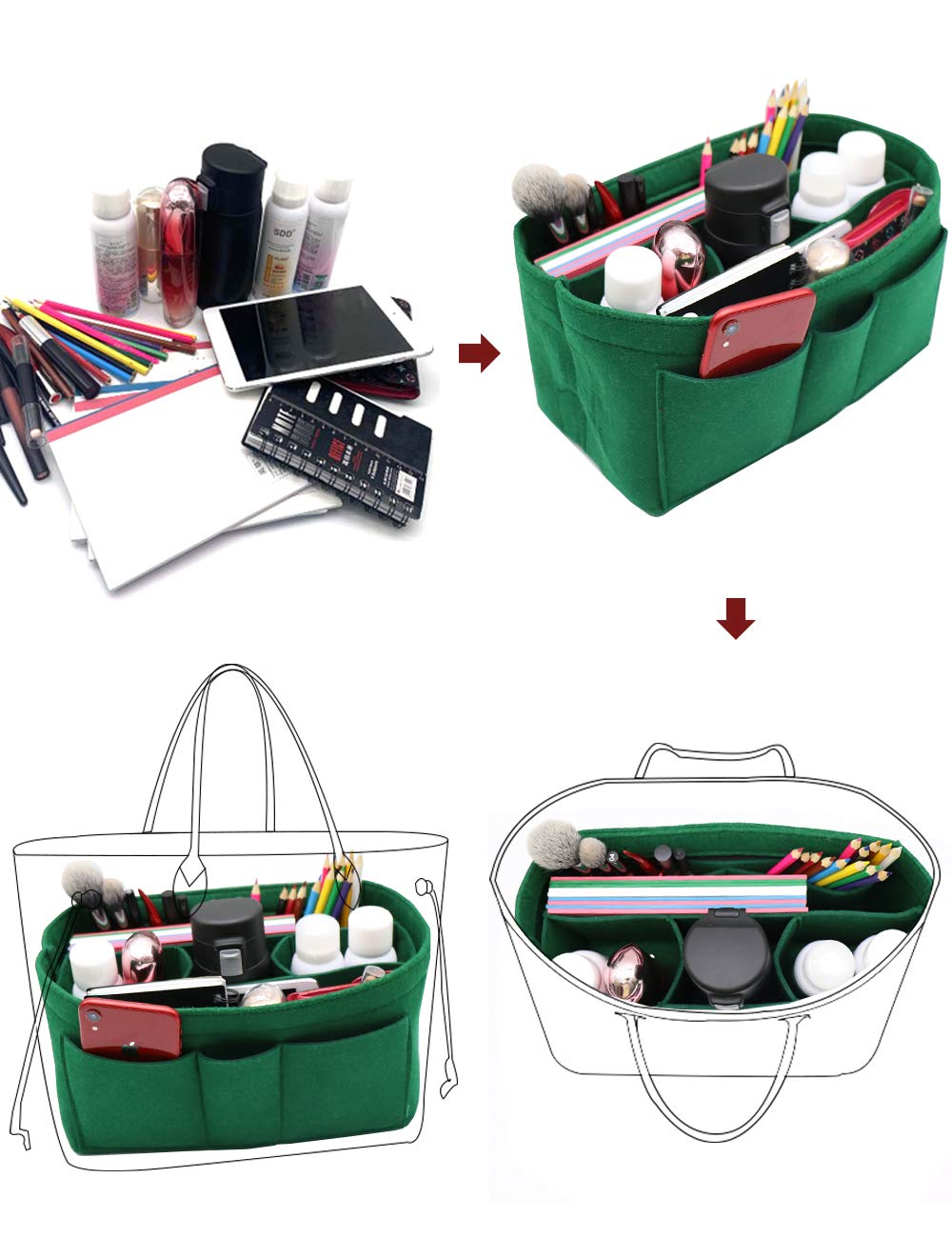LEXSION Felt Insert Bag Organizer - Purse Organizer for Handbags, Fits Louis Vuitton Speedy & Neverfull - Perfect for Travel, Work & Daily Essentials Organization