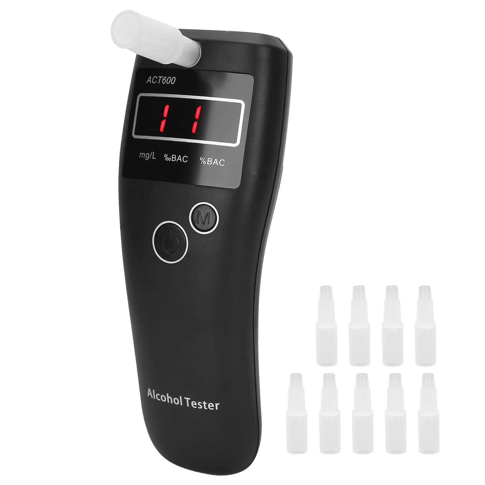 Portable Breathalyzer for Alcohol Detection - Mini Digital LCD Drunk Driving Tester with Semiconductor Sensor & 10 Disposable Mouthpieces (Black) - Perfect for Personal Use, Parties, and Road Safety Checks