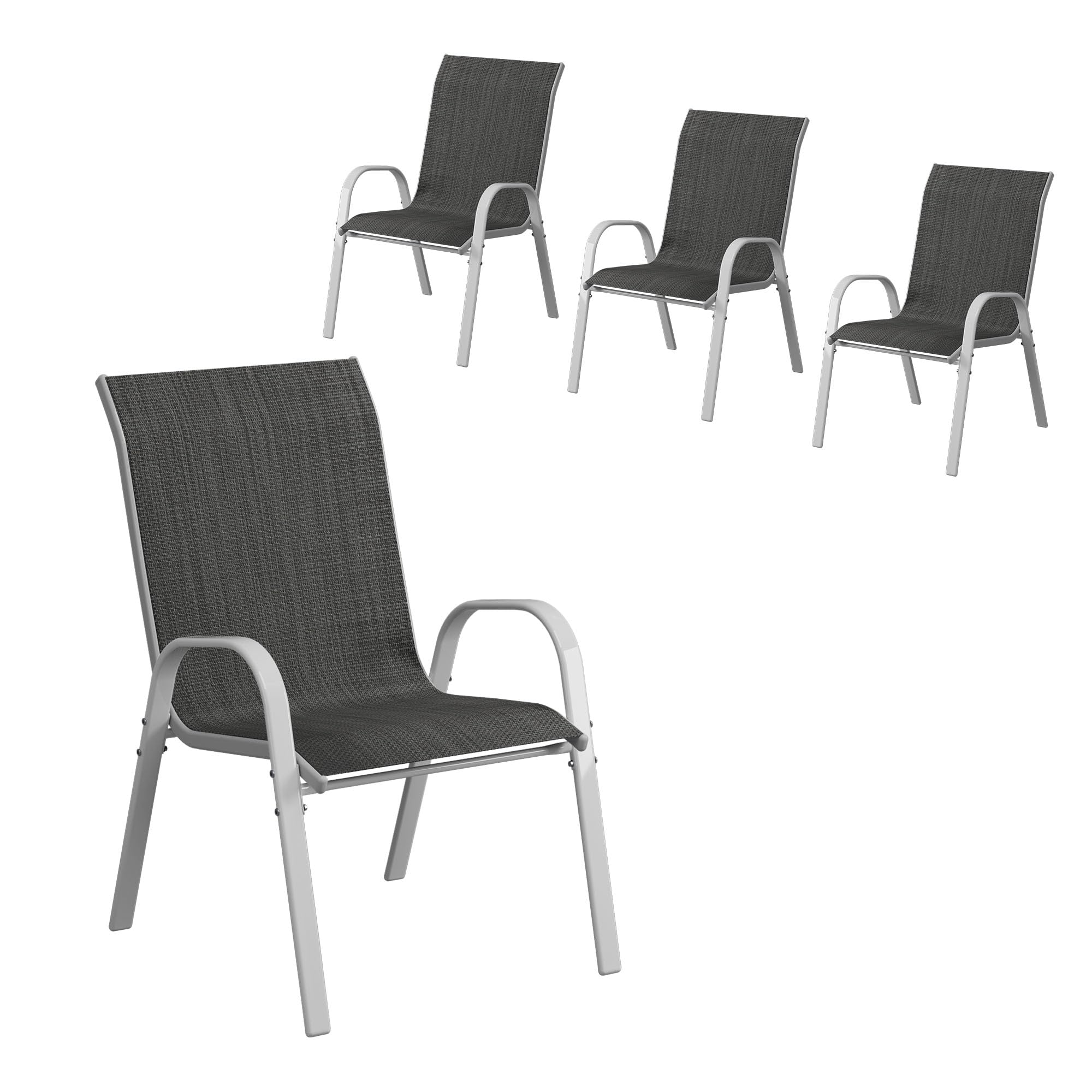 **Amopatio 4-Piece Stackable Patio Chairs Set – All-Weather Outdoor Dining Chairs, Breathable & Comfortable Silver Garden Furniture for Backyard, Deck, Poolside – Dark Grey**    *(Perfect for outdoor dining, BBQs, poolside relaxation, and garden gatherings)*