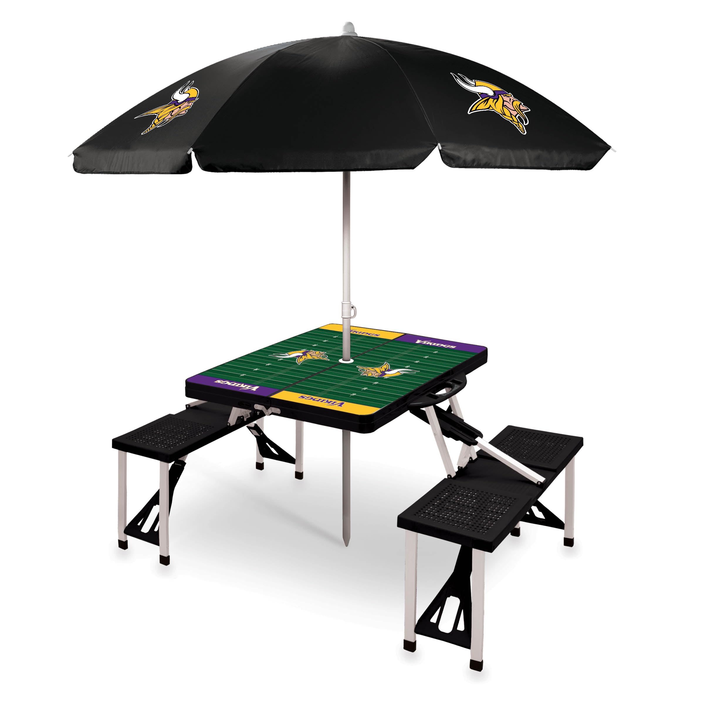 PICNIC TIME NFL Portable Folding Picnic Table with Built-in Seats & Umbrella - Perfect for Tailgating, Camping, Beach & Outdoor Parties