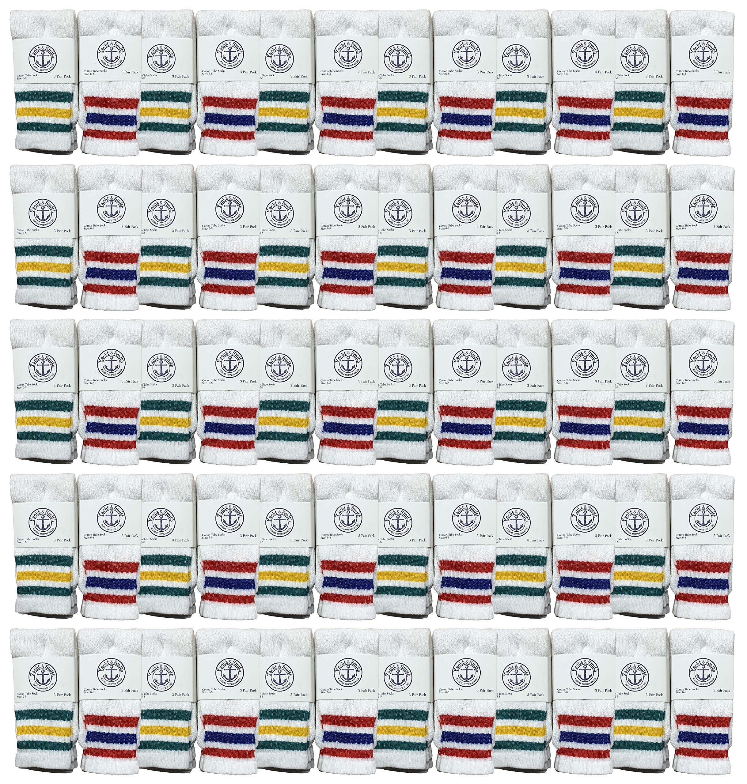 Yacht & Smith Vintage Striped Cotton Tube Socks - Bulk Wholesale Athletic Socks for Men & Women - Perfect for Sports, Casual Wear & Retro Fashion Outfits