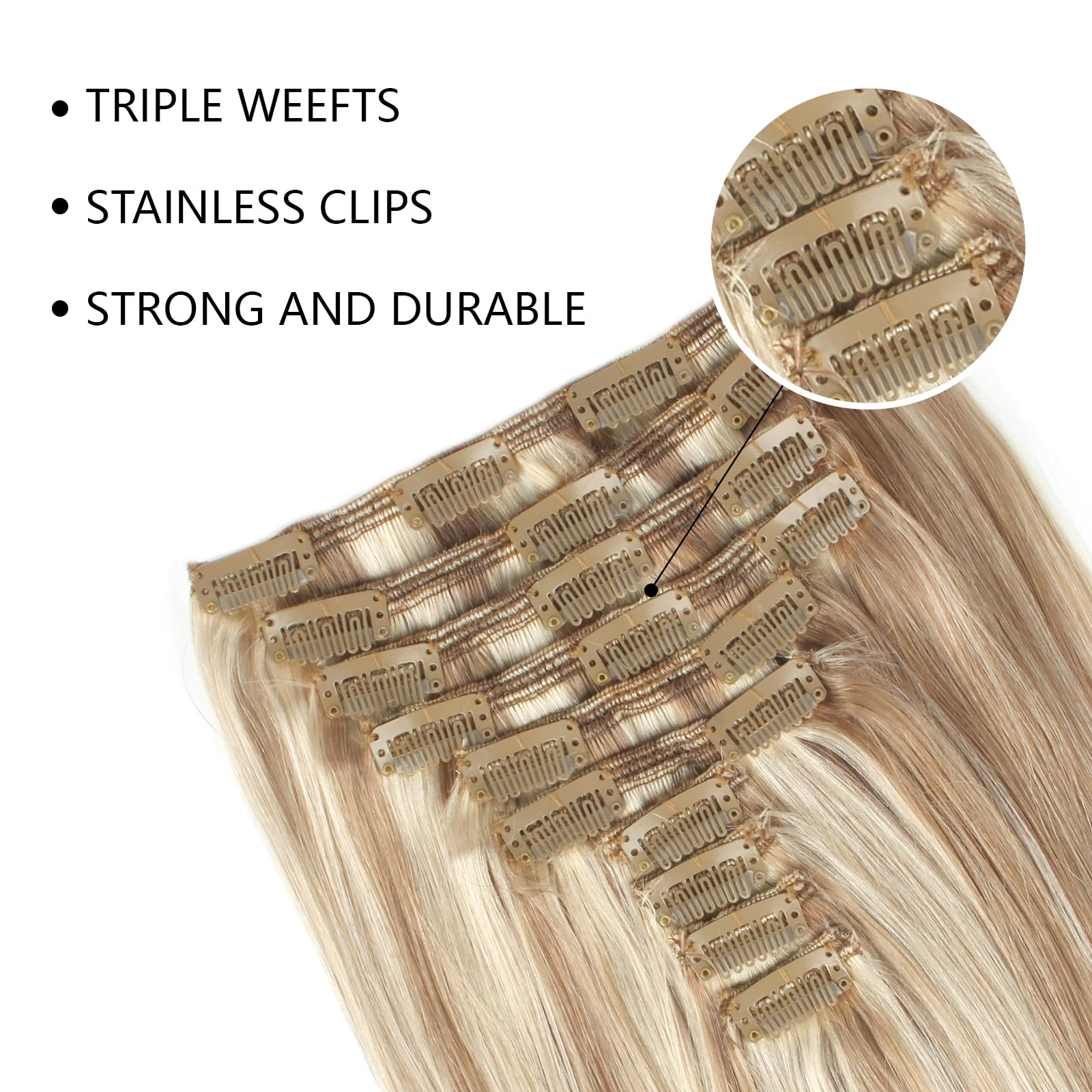 Sixstarhair 20 Inch 180g Human Hair Clip In Extensions - 10 Pieces Piano Ash Brown & Ash Blonde Mix Virgin Hair for Volume & Length - Perfect for Parties, Weddings & Daily Styling