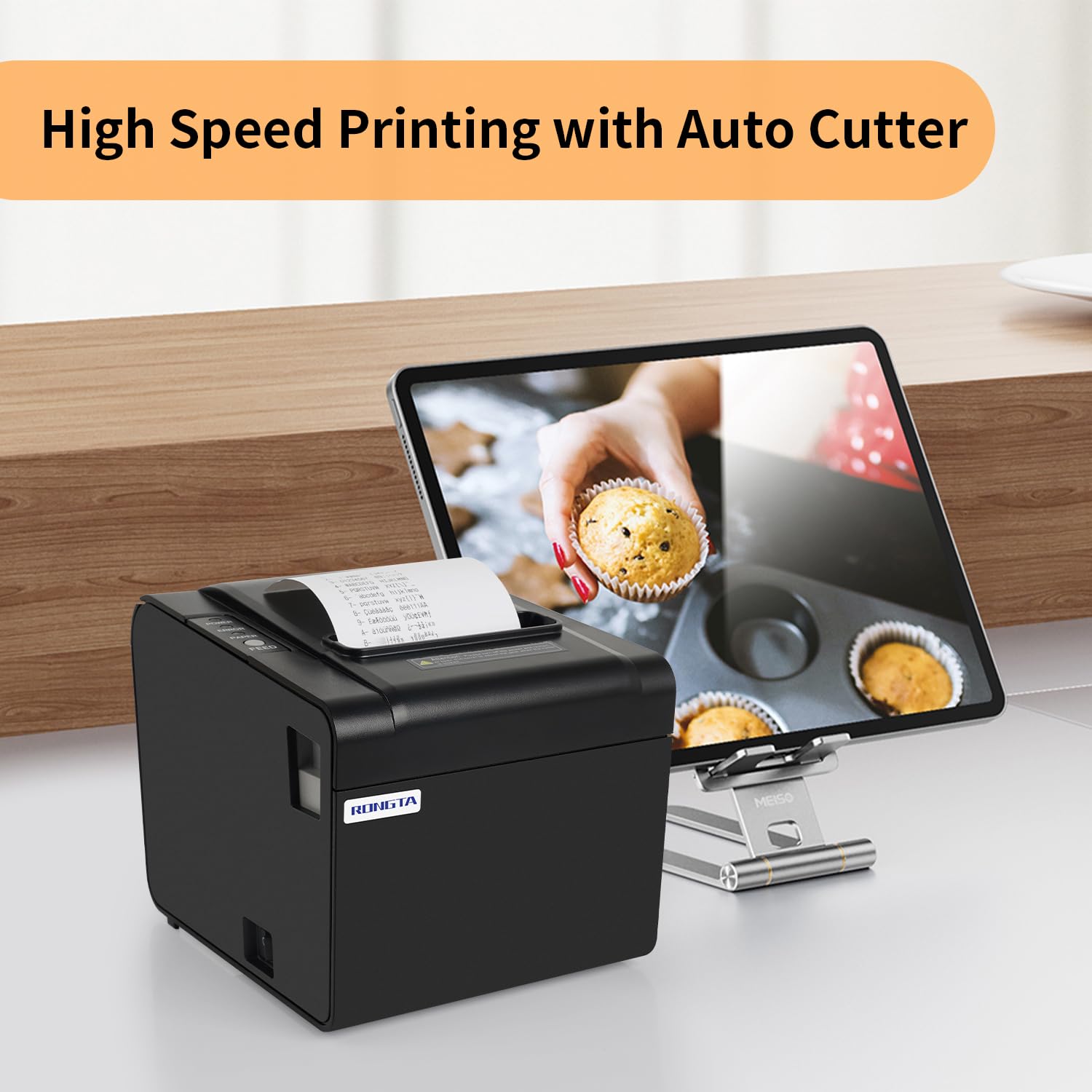 Rongta RP326-USE 80mm Thermal POS Receipt Printer with Auto Cutter - ESC/POS Compatible, USB/Serial/Ethernet Connectivity - Ideal for Restaurants, Retail Stores & Small Business Receipt Printing