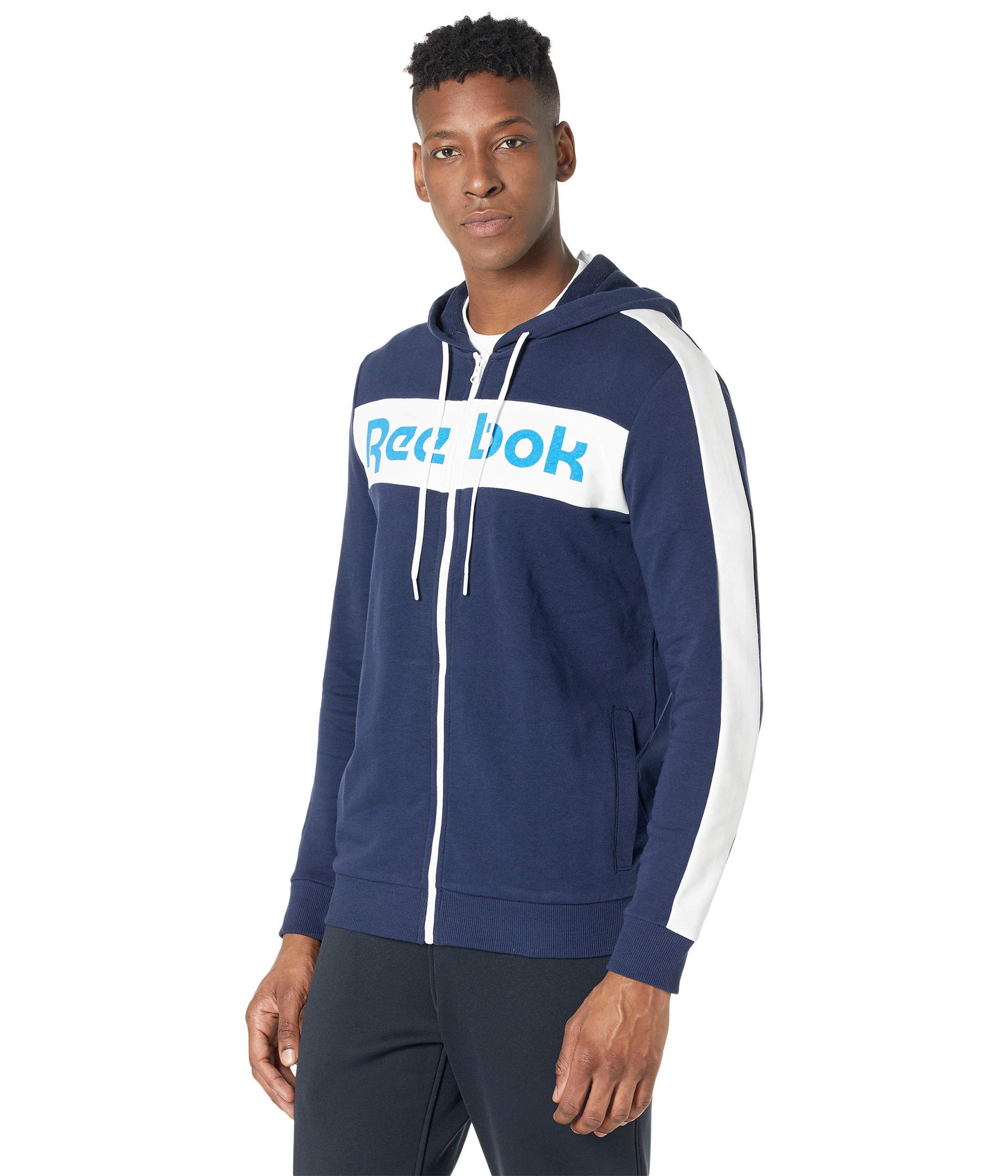 Reebok Men's Training Essentials Linear Logo Full Zip Hoodie - Lightweight Workout Jacket for Gym & Running - Casual Streetwear for Everyday Comfort