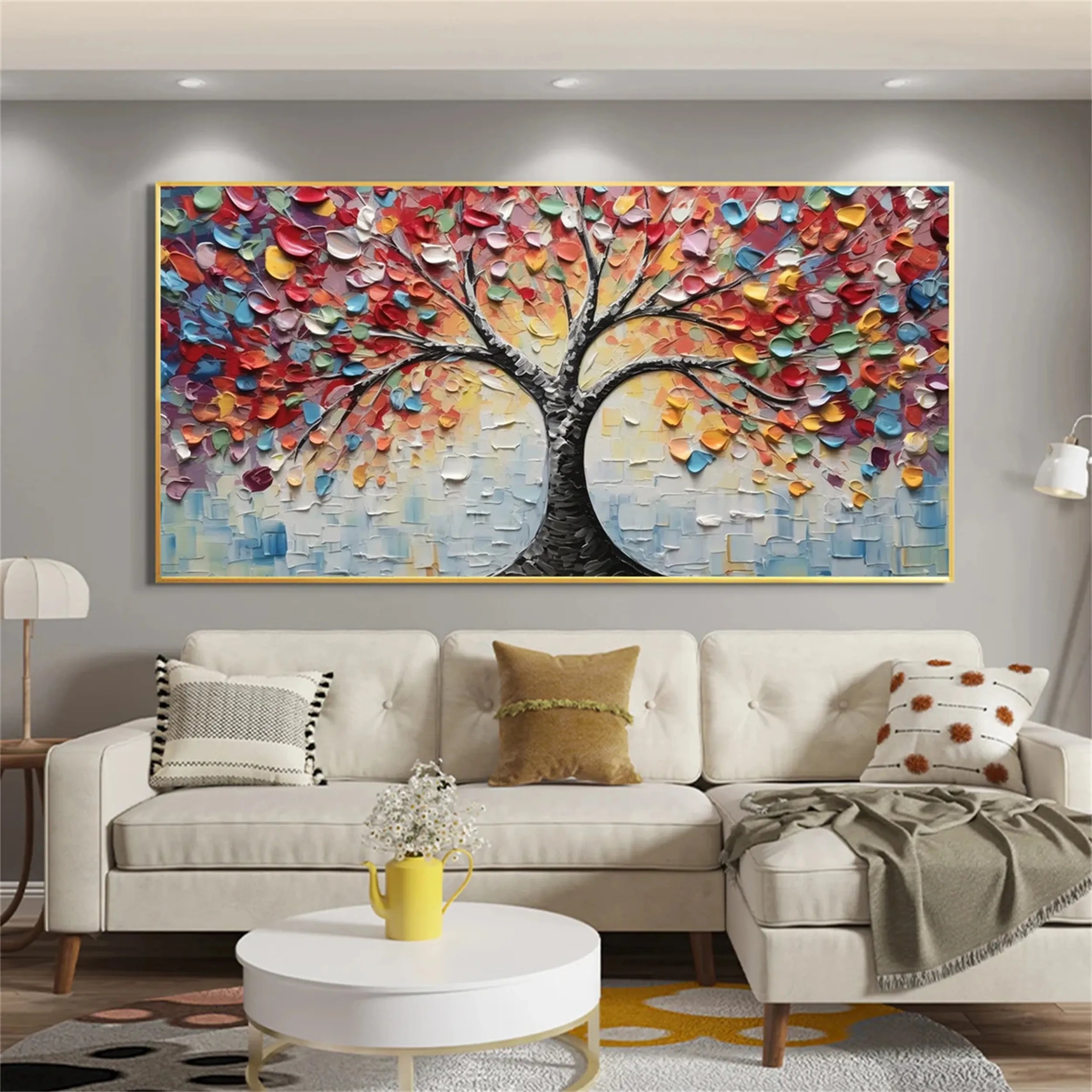 Beautiful Flower and Tree Painting #FT055 - Handmade Canvas Art for Home Decor, Living Room, Bedroom & Office Wall