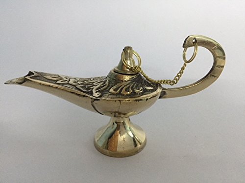 Vrinda® Brass Aladdin Genie Lamp Incense Burner - Exquisite Hollow Carved Magic Genie Lamp Pot for Aromatherapy, Home & Office Decor (Gold) | Perfect for Meditation, Yoga, Gift Giving & Arabian Nights Themed Parties