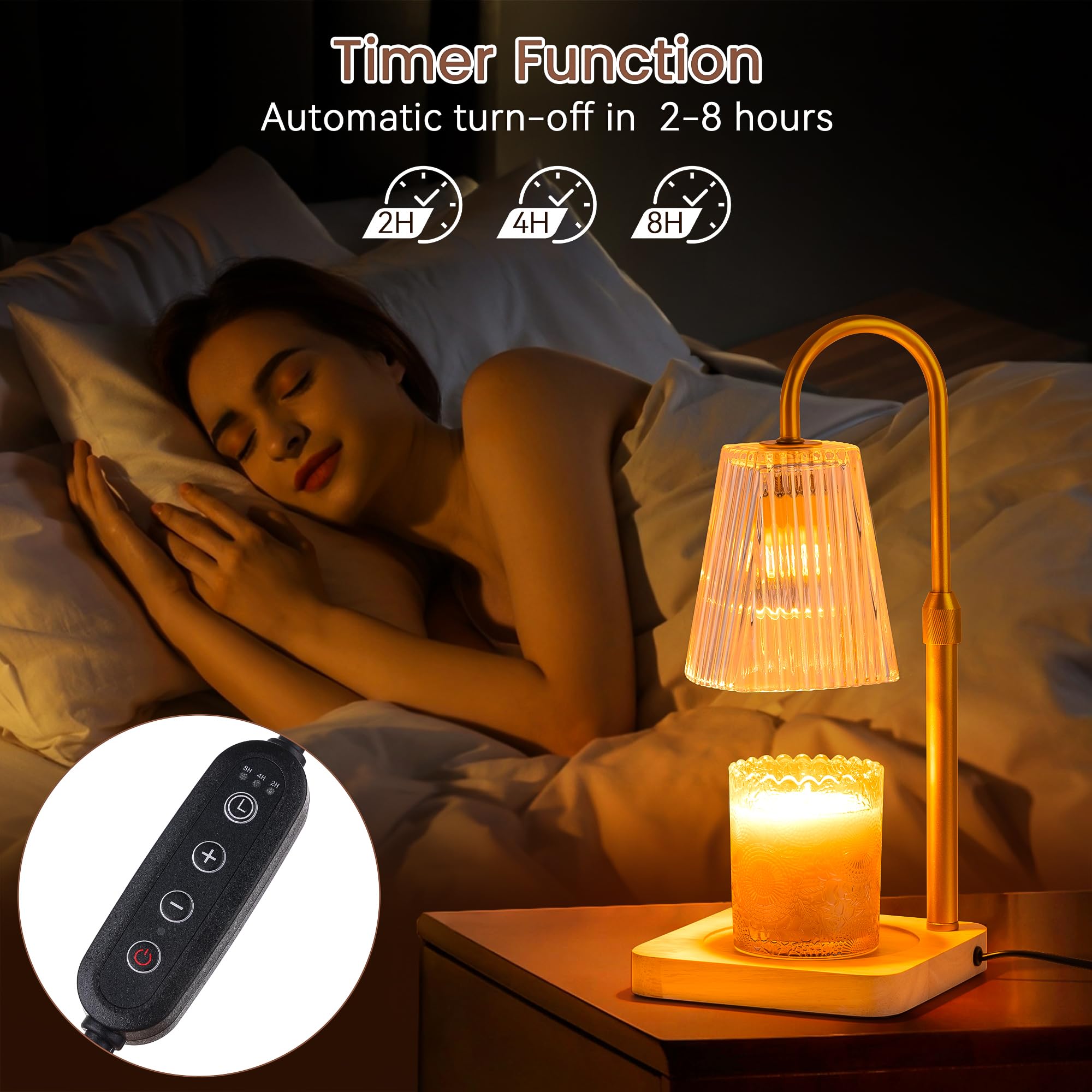 Adjustable Height Candle Warmer Lamp with Timer & 2 Bulbs - Dimmable Electric Wax Melter Heater for Small Jar Candles - Perfect Gift for Women, Mom, Birthday - Home & Desk Decor for Relaxation & Aromatherapy