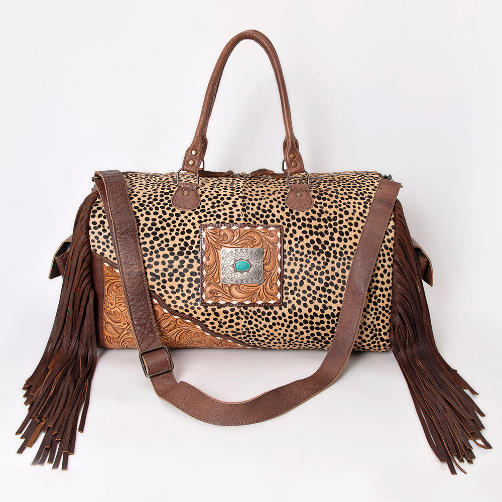 Genuine Leather Women's Western Handbag - American Darling Hand-Tooled Hair-On Cowhide Purse for Casual & Country Outfits