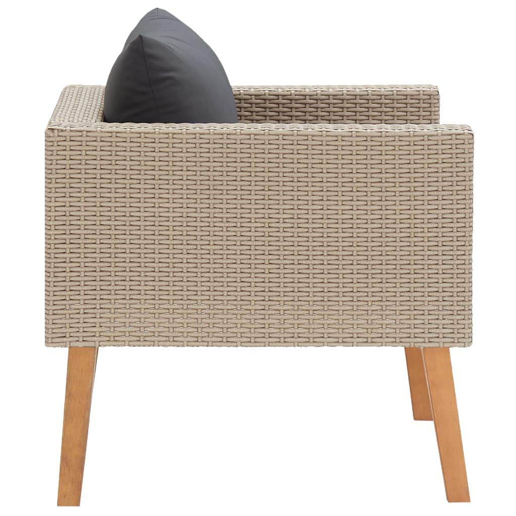 **Beige Poly Rattan Patio Sofa with Cushions - Outdoor & Indoor Seating Furniture for Backyard, Porch, Balcony, Garden - Perfect for Relaxing & Entertaining**