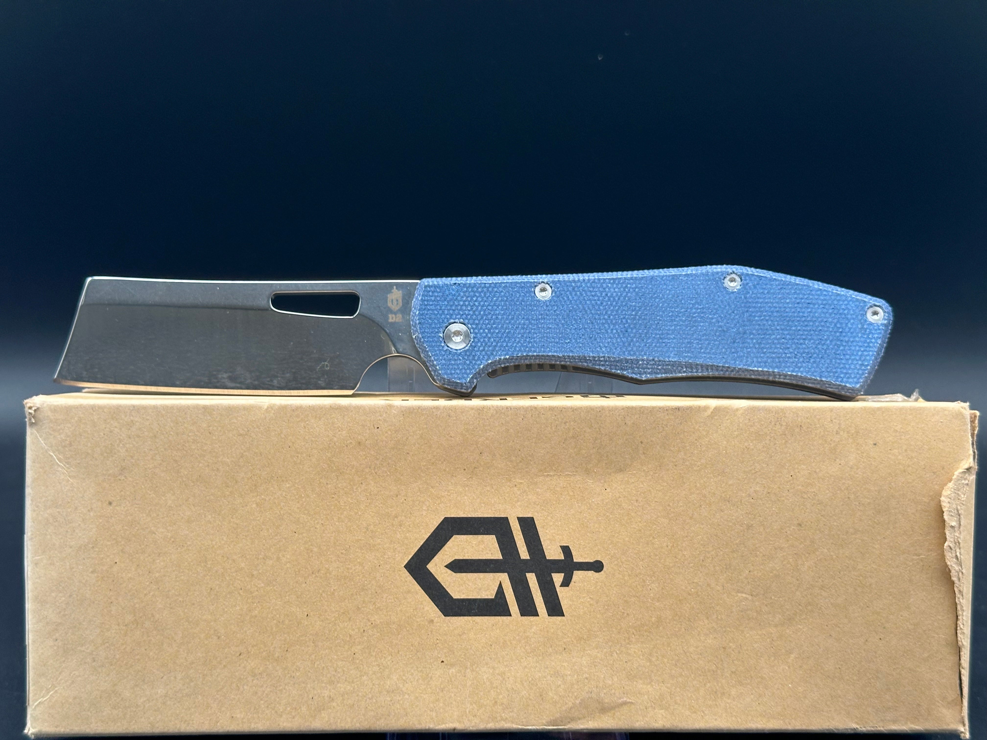 Gerber Flatiron Folding Knife - D2 Steel Blade, Blue Micarta Handle - EDC, Camping, Outdoor Survival & Everyday Carry Pocket Knife