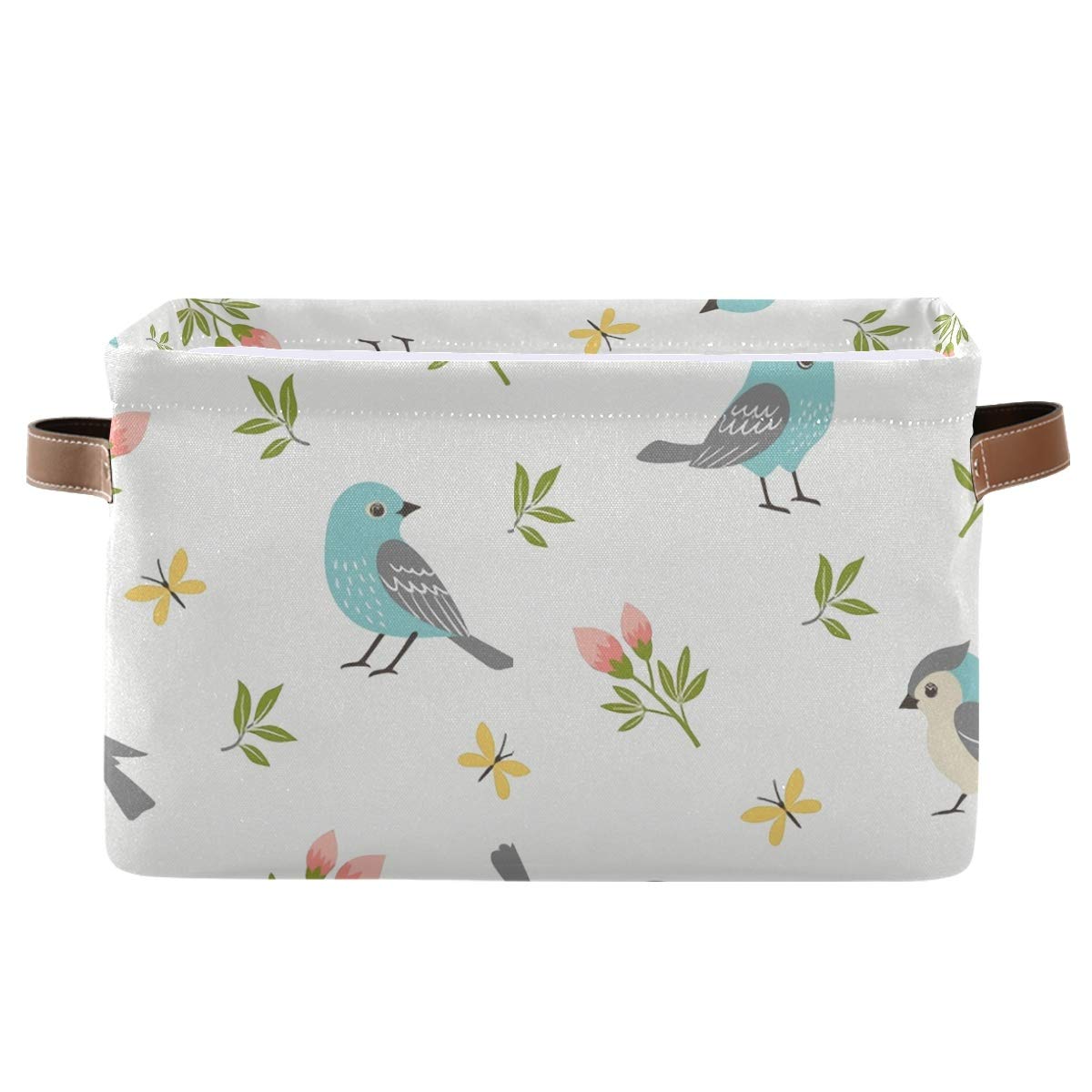 Square Storage Basket with Birds & Flowers Design - Canvas Storage Bin Organizer for Closet, Shelf, Home & Office - Perfect for Organizing Toys, Books, and Decor (1 Piece)