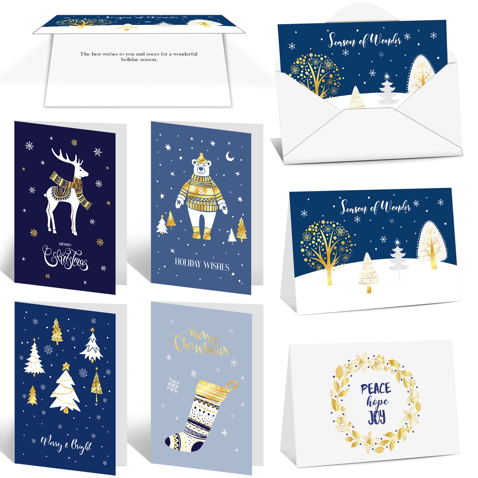 24 Pack Christmas Greeting Cards with Envelopes - Elegant Blue Holiday Card Set for Winter Celebrations, Christmas Parties & Festive Family Gatherings - Perfect for Home Decor, Office Greetings & Seasonal Gift Exchanges