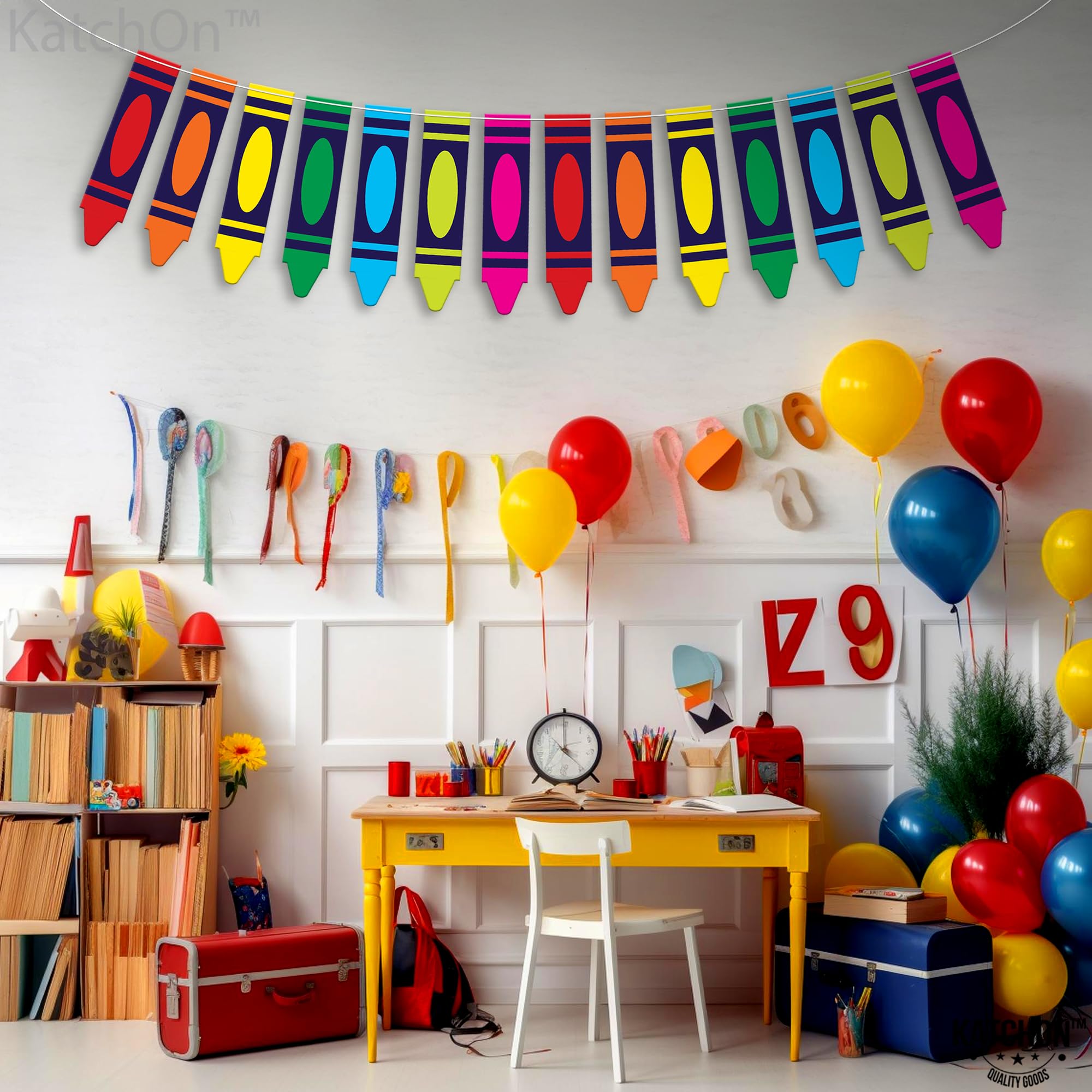 KatchOn 10ft Crayon Welcome Back Banner - No DIY School Decorations for Classroom, First Day of School Backdrop, Teacher Gifts & Party Decor | Perfect for Elementary Classrooms, School Open Houses & Photo Booths